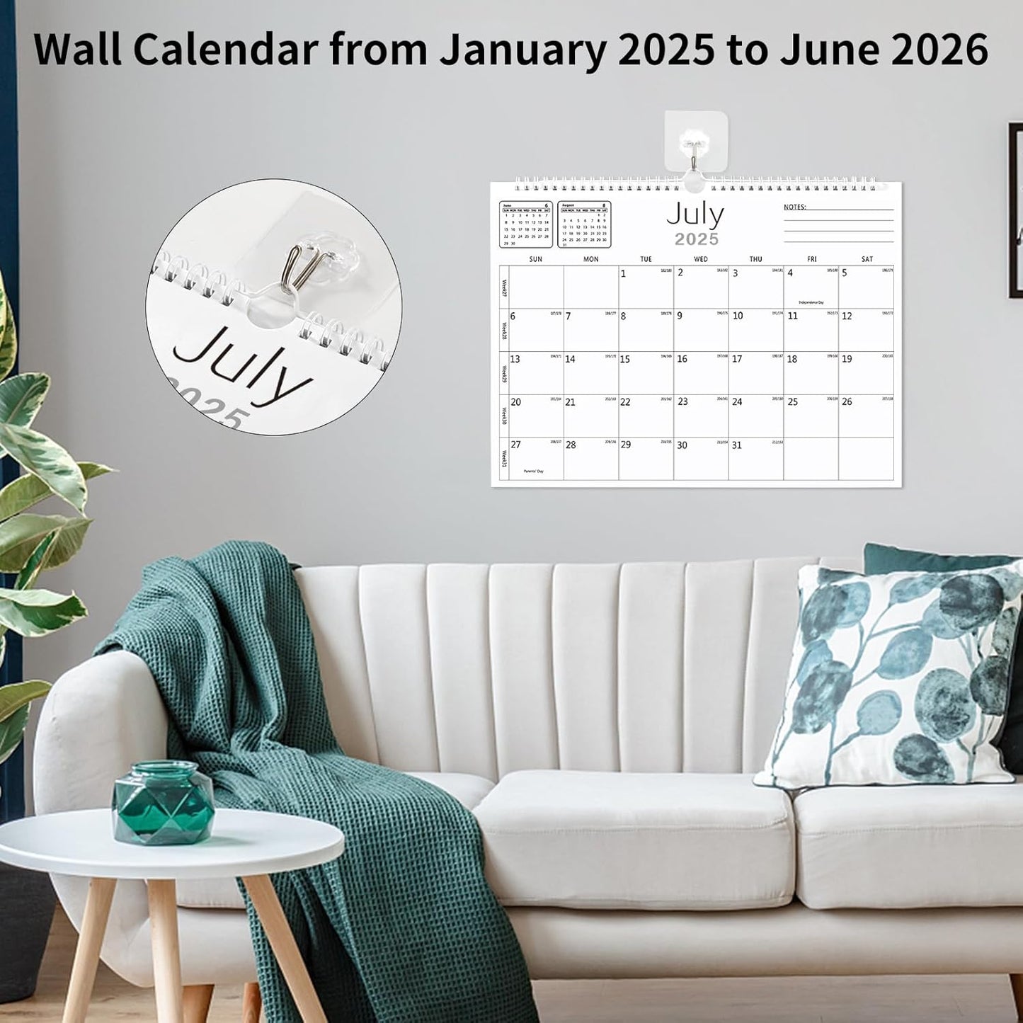 Wall Calendar -Calendar 2026-2027 from Jan. 2026 to Jun. 2027,18 Months Calendar,12"×17"Thick Paper with festival Dates and Ruled Blocks for Home or Office New Year and Christmas Gifts