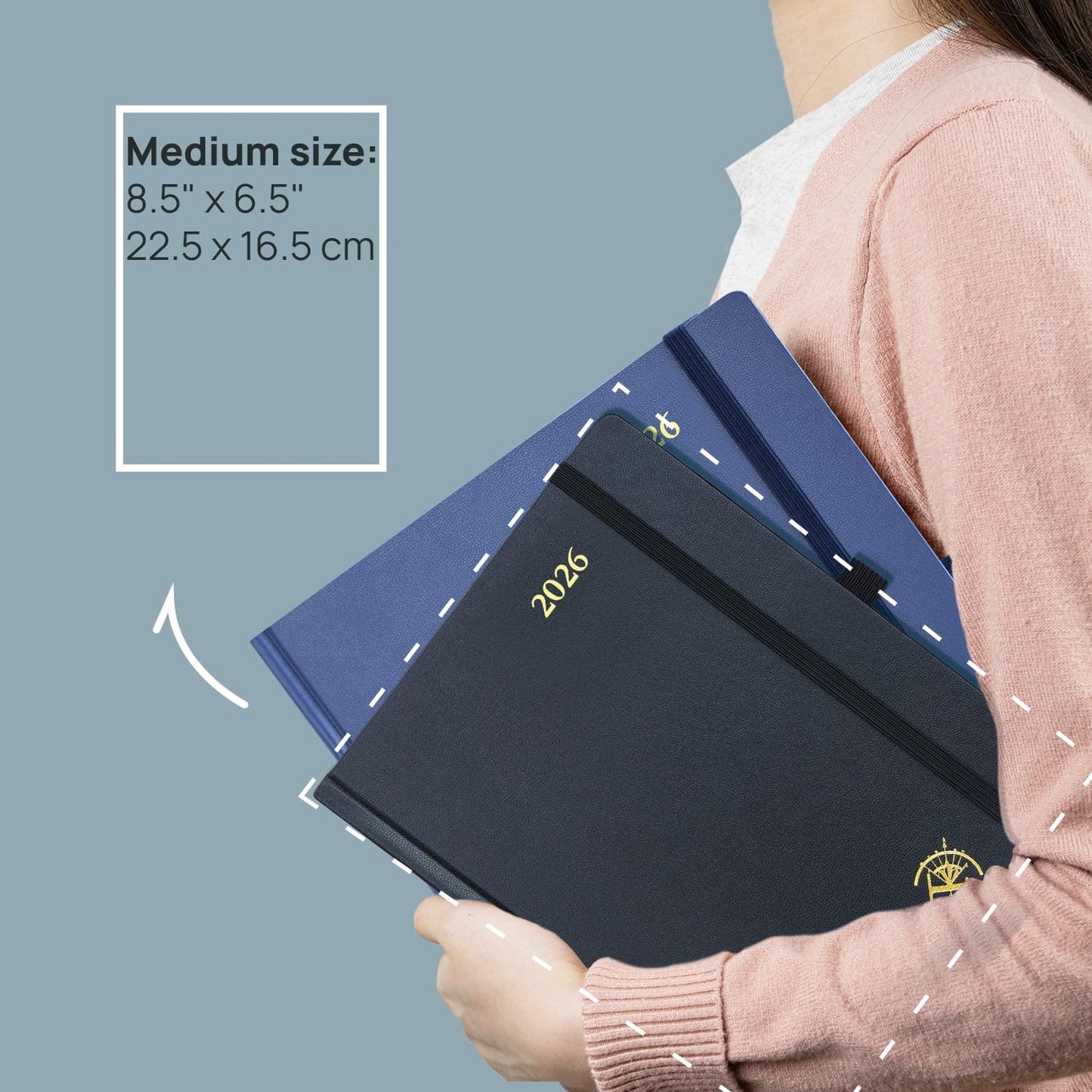 POPRUN 2026 Planner (Medium Size 8.5''x 6.5'' Hardcover) - Daily Weekly and Monthly Calendar Agenda 2026 Appointment Book with Hourly Time Slots, Monthly Tabs, 100 GSM - Pacific Green