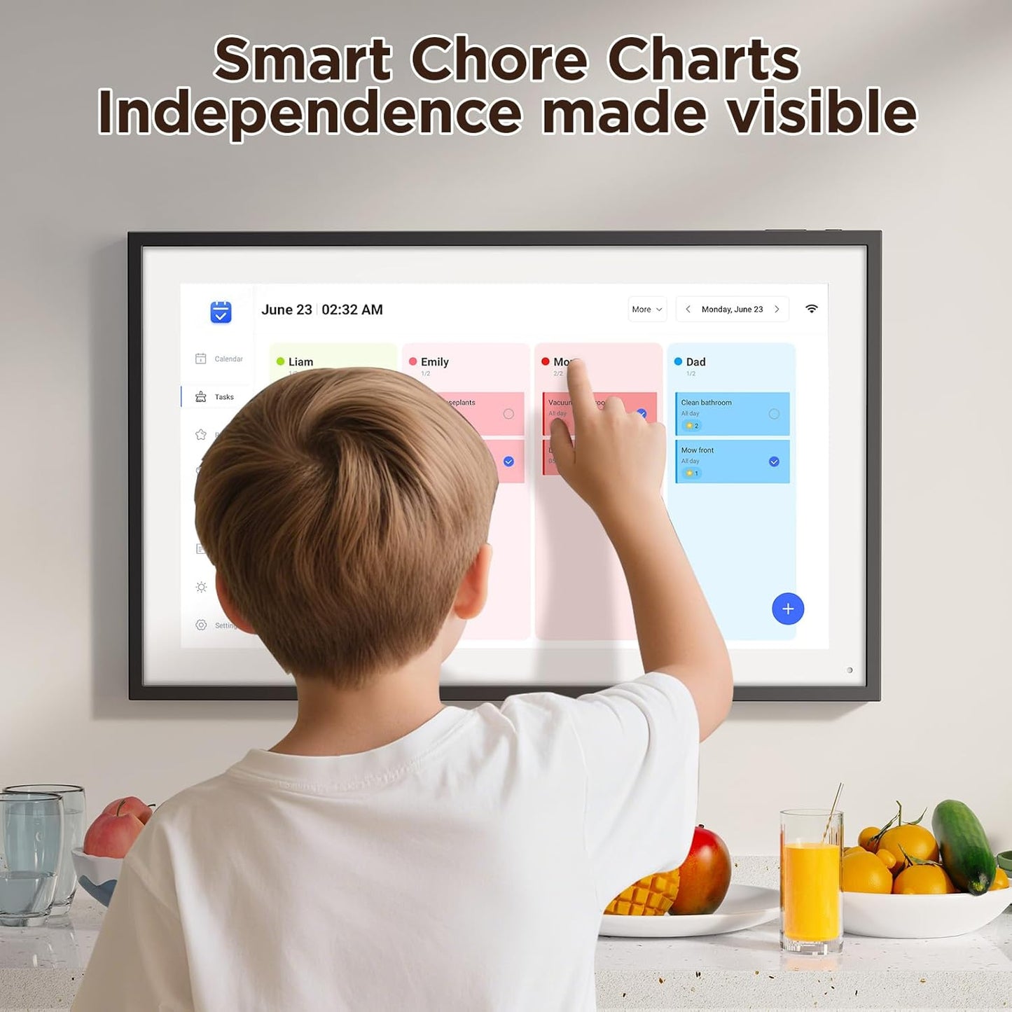 LOOFII 21.5" Smart Digital Calendar – 1920×1080 Full HD Touchscreen Family Planner & Calendar with Chore Chart & Meal Planner, Wall-Mountable (Black White)