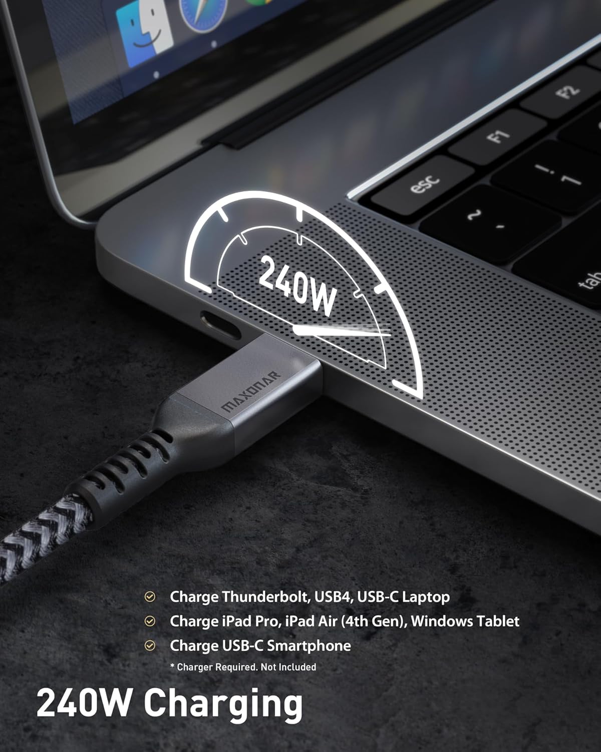 Maxonar [1.6Ft] Thunderbolt 4 Cable, Short Thunderbolt Cable 40Gbps with 240W Charging and 8K/5K@60Hz Compatible with Thunderbolt 4/3, USB4, and USB C