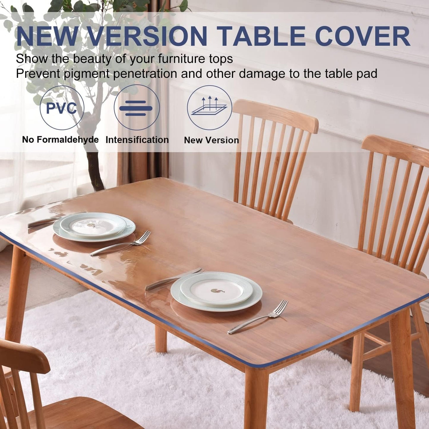 22x48 inch Clear Table Protector Kitchen Dining Room Wood Furniture Cover Crystal Plastic Tablecloth Cover Mat Wipeable Easy to Clean Desk Protective Pad PVC Vinyl Coffee Side Tabletop Protection
