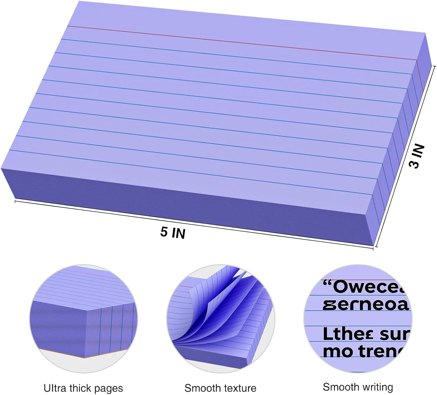 250 Count Index Cards 3x5 Inch 180gsm, Heavy Weight Purple Color Flash Card (50 Sheets Each), Note Taking for Students, Teachers, Professionals, Study Note Cards for Office Home School