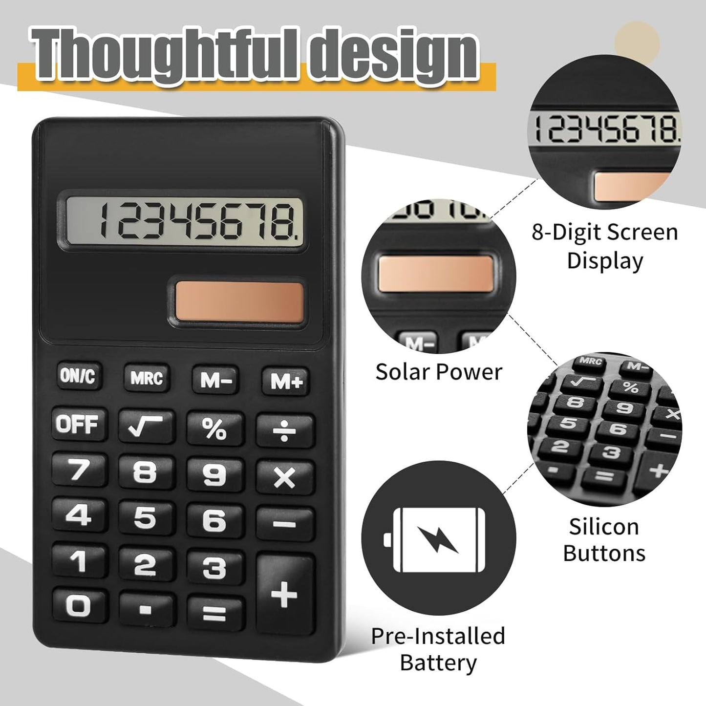 Basic Calculator, Mini Calculators Pocket Size Basic Calculators, 8 Digit Display Solar Battery Dual Power Function Calculator Bulk for Students Kids School Home Office (20)
