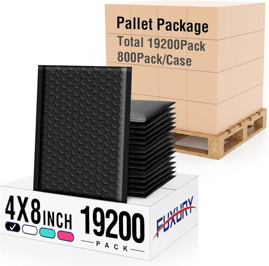 Fuxury Black Bubble Mailers 4x8" Padded Envelopes 19200Pack Strong Adhesion Thick Padded Mailers for Small Business Mailing Small Items,Jewelry,Makeup