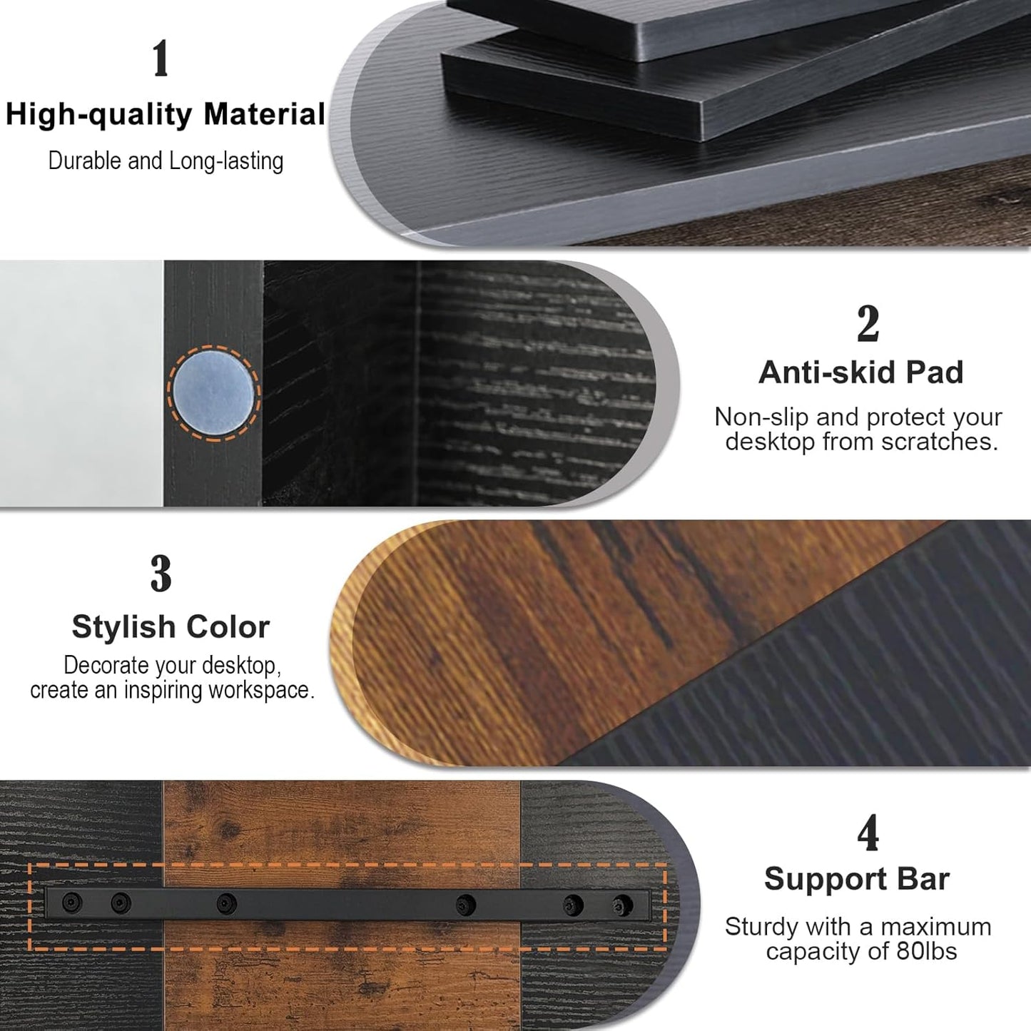 TEAMIX 2 Tiers Desktop Monitor Stand Riser 20 Inch Printer Stand with Storage Small TV Riser Laptop Wooden Desk Organizer Shelf Bookshelf (Black+Brown, 2 tiers)