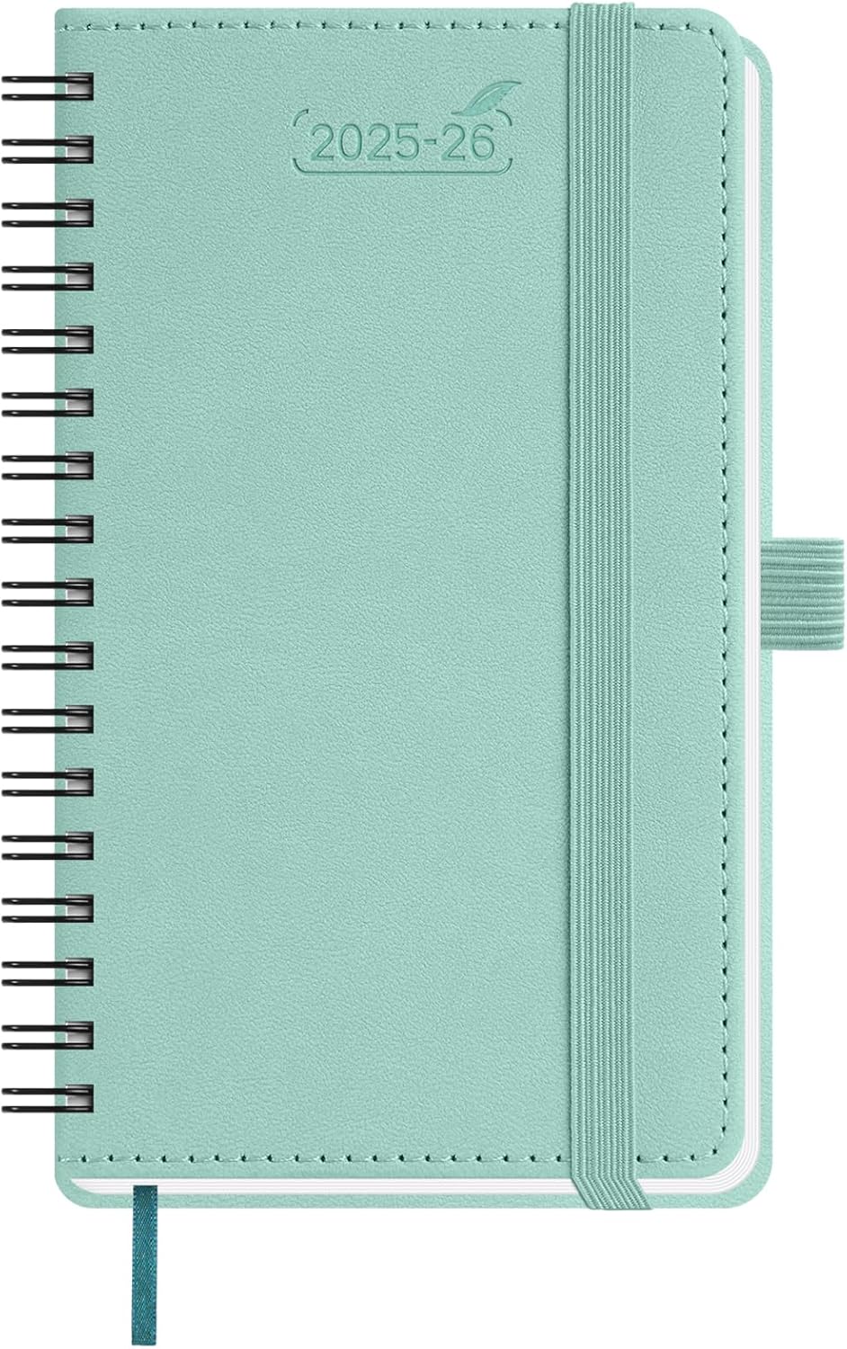 BEZEND Pocket Planner 2025-2026 Weekly and Monthly, 3.5" x 6" Academic Planner (Jul 25-Dec 26) 18-Month Mid-Year Calendar Book, Storage Pocket, Pen Holder, PU Leather Softcover, Spiral - Mint Green