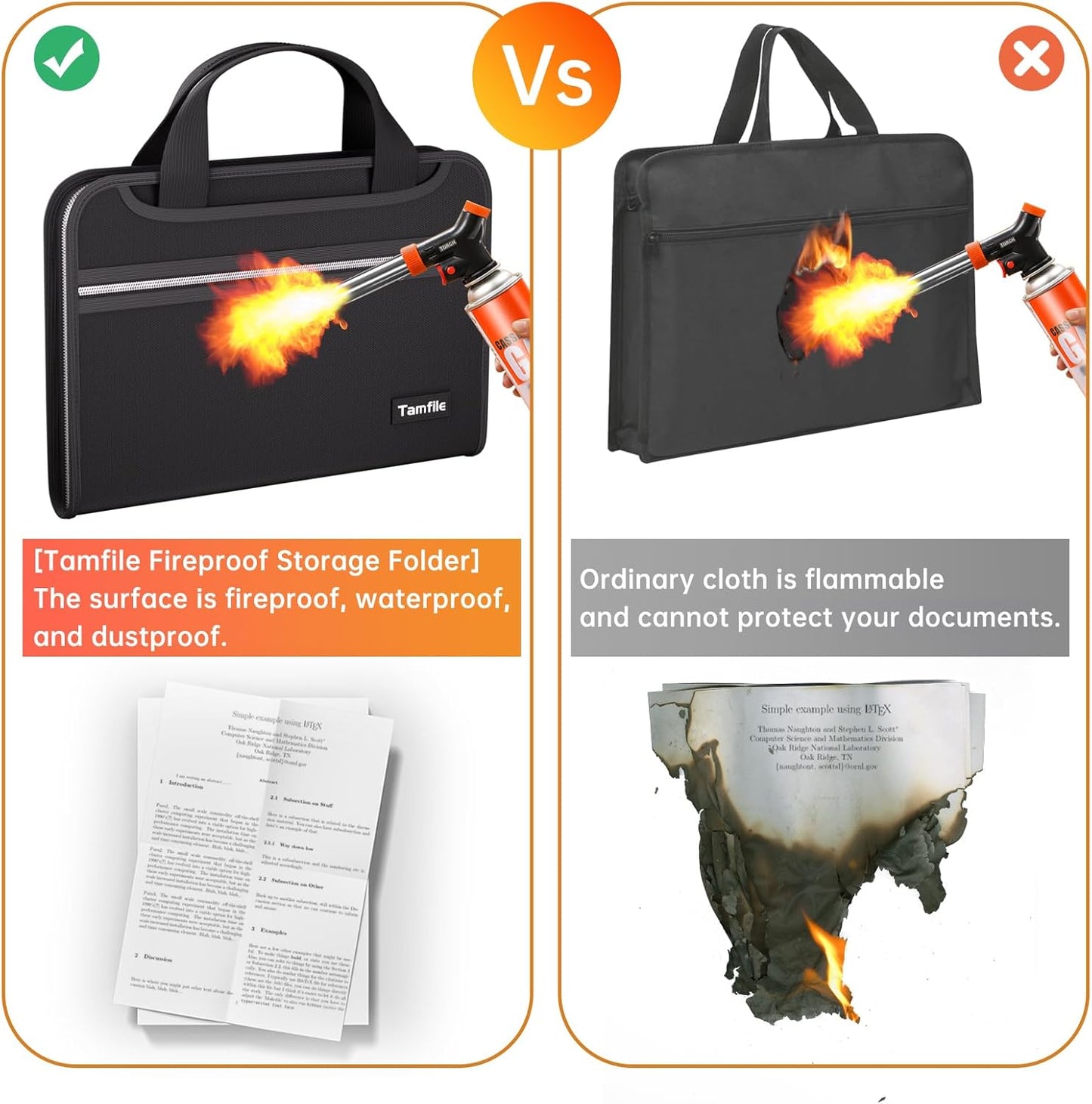 Tamfile Fireproof Accordion File Organizer with Handle, 13 Pocket Transparent Expanding File Folder with Zipper & Labels, File Folder with Multi-Pockets Paper Organizer Folder for Letter A4 Files