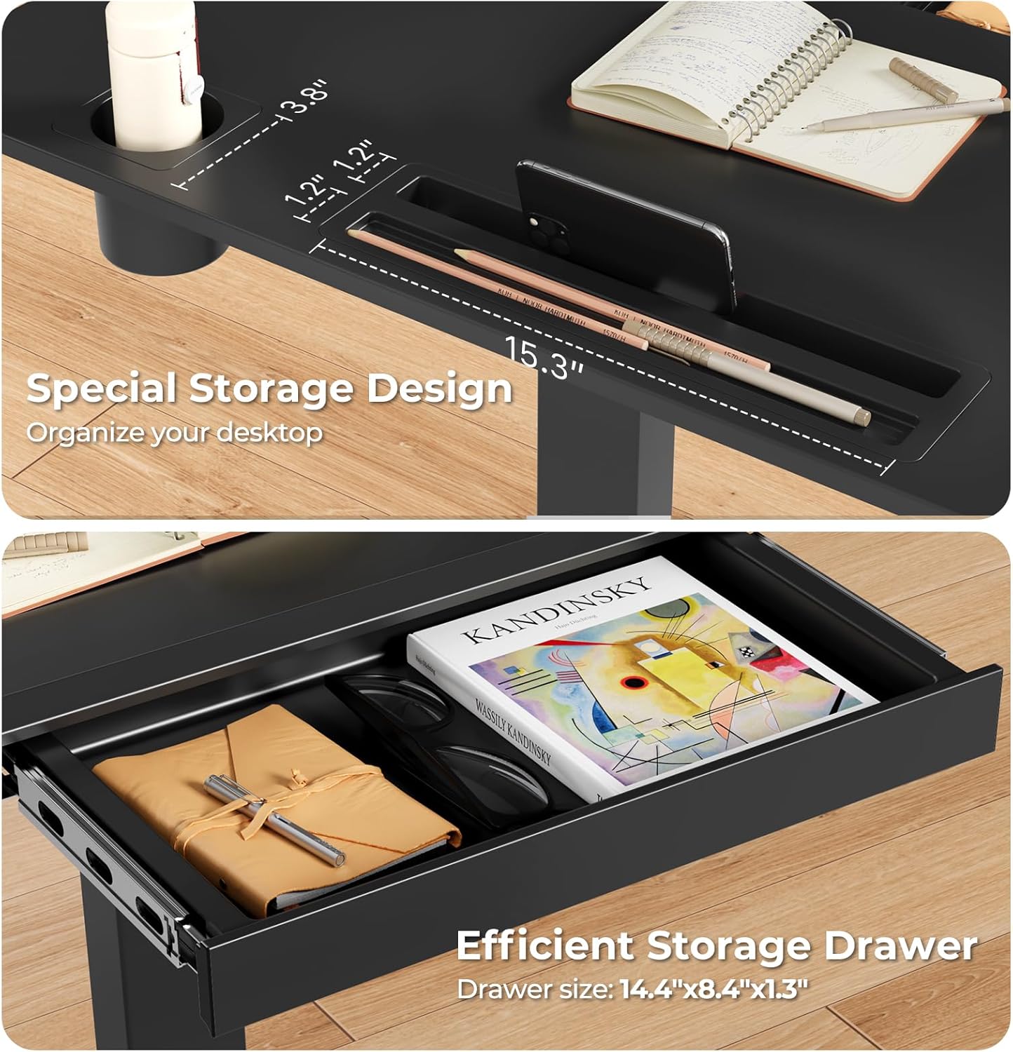 Mobile Standing Desk with Drawer, 35" Small Standing Desk with Cup Holder, Rolling Laptop Cart on Wheels, Height Adjustable Table with Storage for Home Office, Black