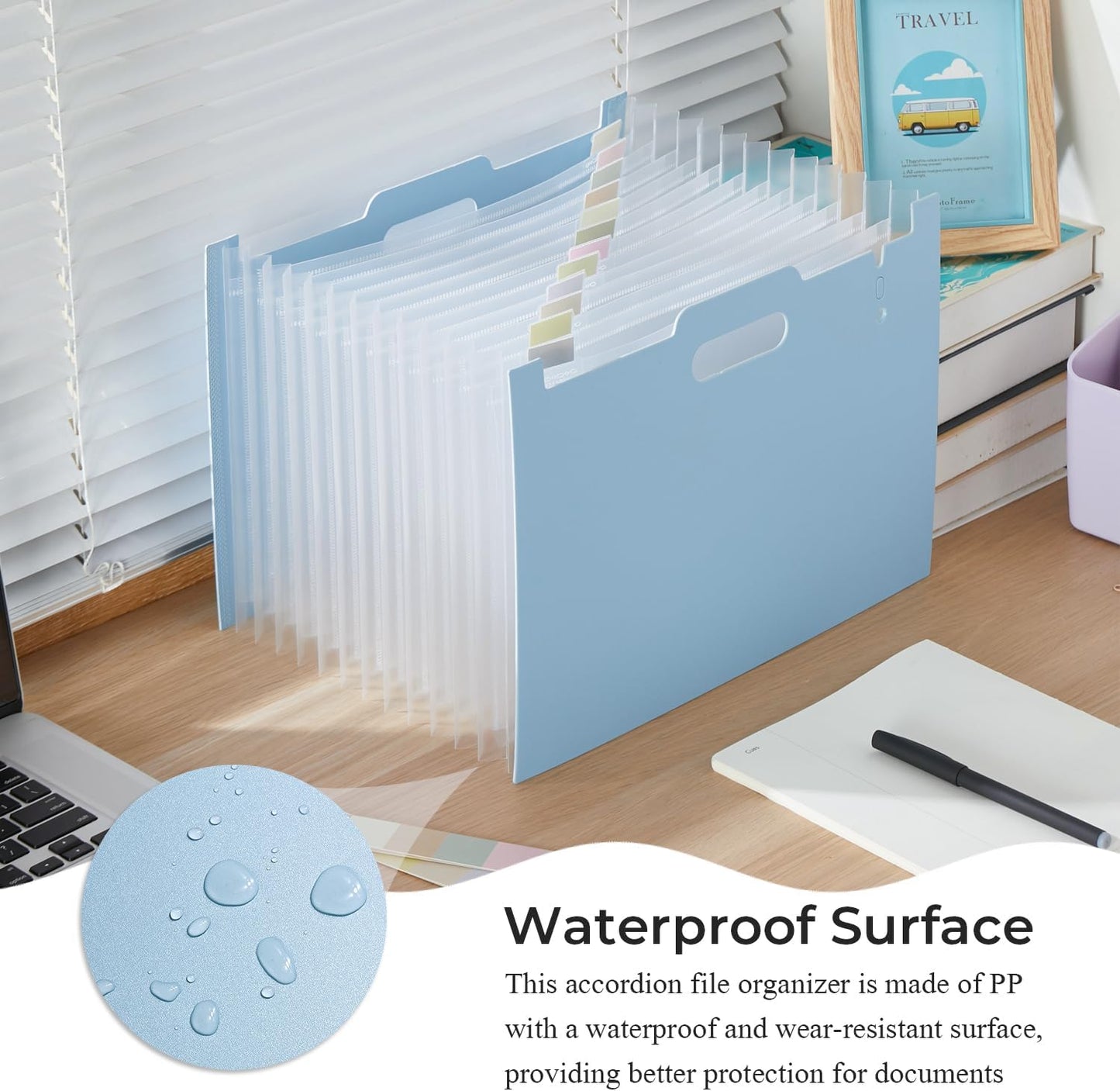 Y YOMA 2 Pack Accordion File Organizer with Handle 12 Pockets Expanding File Folder with Removable Tabs for A4 Letter Size Paper Plastic Filing Organizer Document Bill Receipt Holder, Blue