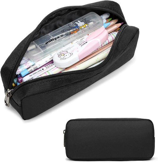 Della Gao Small Pencil Case Large Capacity Pencil Pouch Marker Pen Bag Coin Pouch Office Stationery Organizer (Balck)