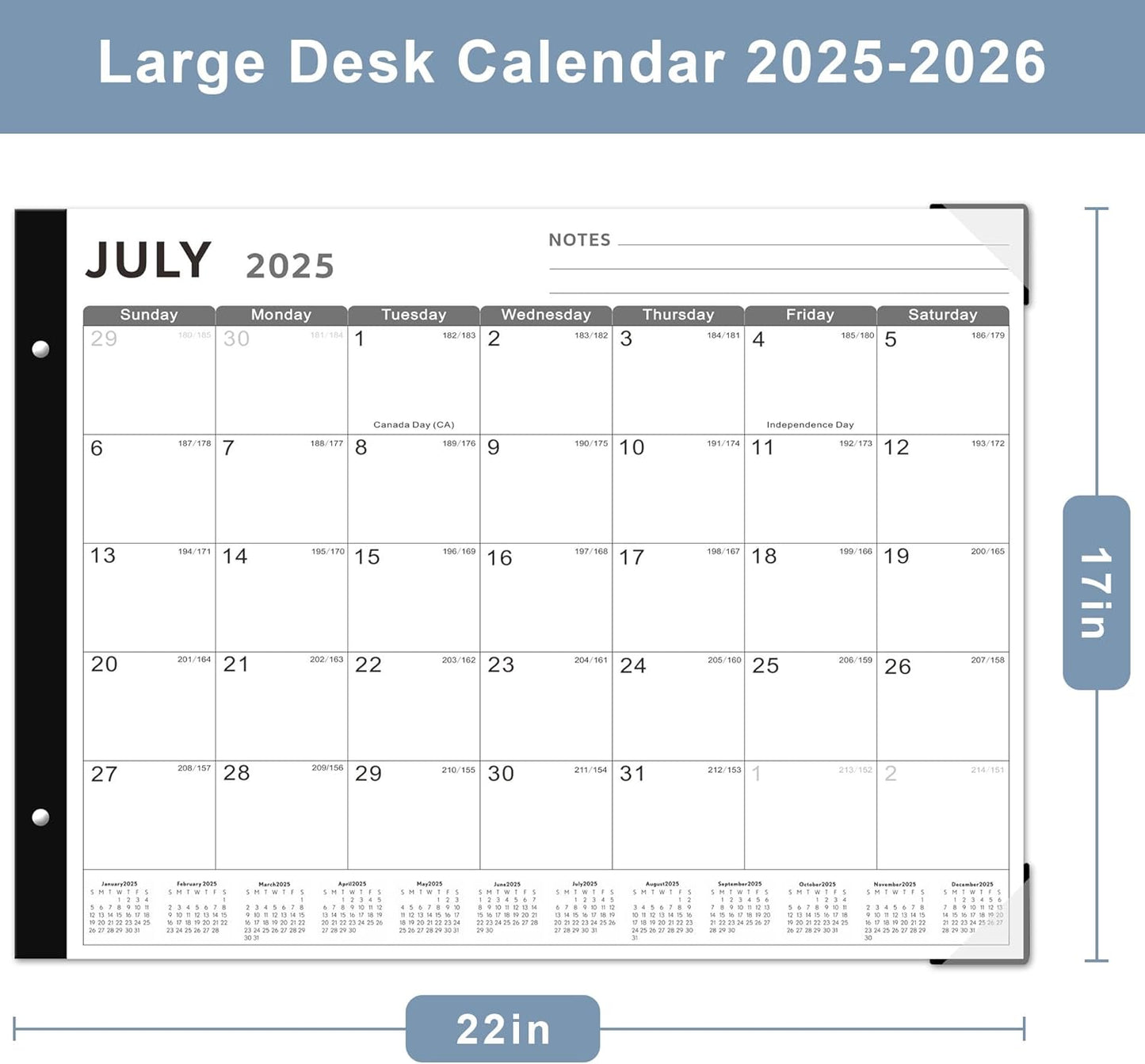 Desk Calendar 2025-2026, KOPEESY 22" x 17" Large Desk Calendar, 18 Months From July 2025 to December 2026, Desktop Calendar with Notes and Thick Paper for Home, Office and School