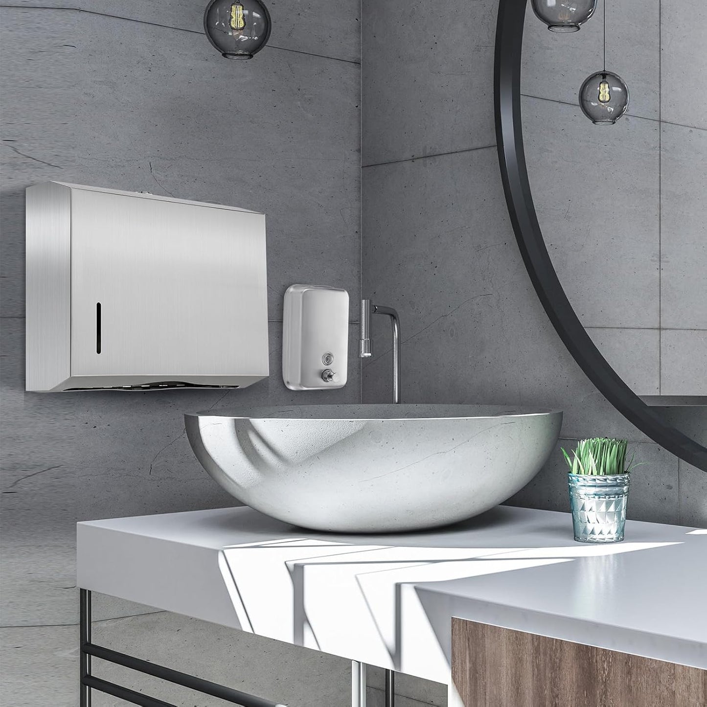 2 Pcs Commercial Soap Dispenser and Paper Towel Dispenser Set with Lock-Stainless Steel,Wall Mount,Large Capacity Manual Liquid Pump Rust Proof Leak Free for Home Bathroom (500 ml,Style 2)