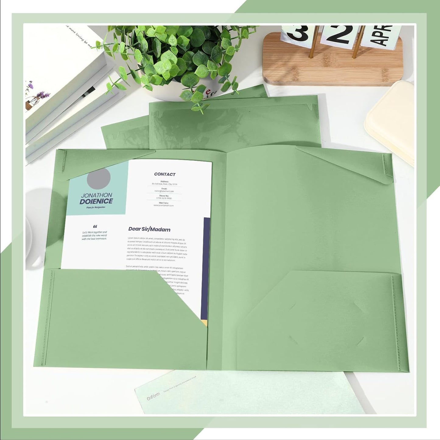 Henoyso 60 Pcs Plastic Folders with Clear Front Pockets Heavy Duty File Folders with 2 Pockets and Card Slot for Student Communication School Office Presentation Report (Sage Green)