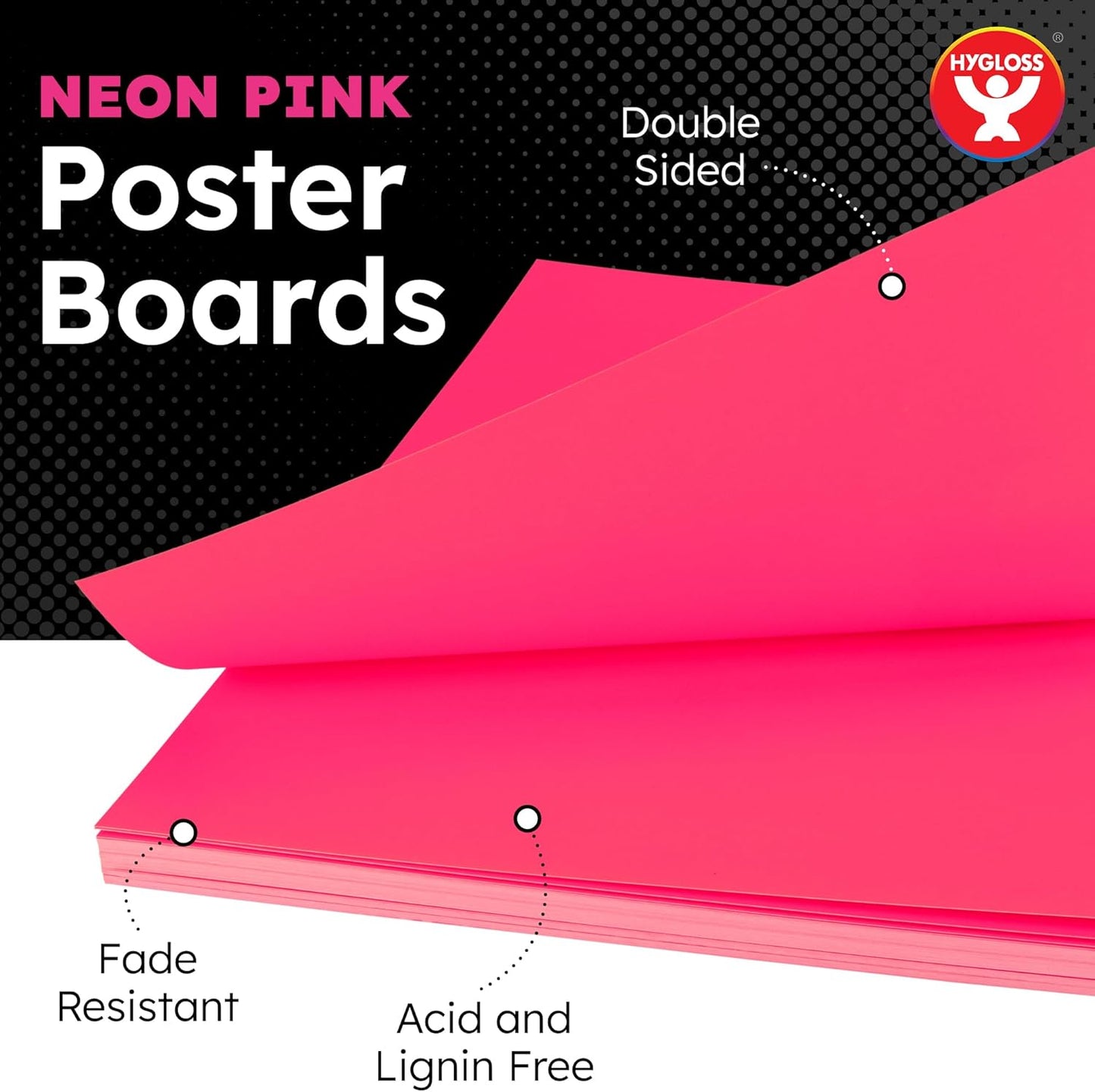 Hygloss Large Poster Board 22x28 - 25 Neon Pink Single Color Poster Boards Bulk Pack - 10 Pt. Thickness Colored Poster Board Paper for Projects, Signs, Displays - Posterboard Multipack 22" x 28"