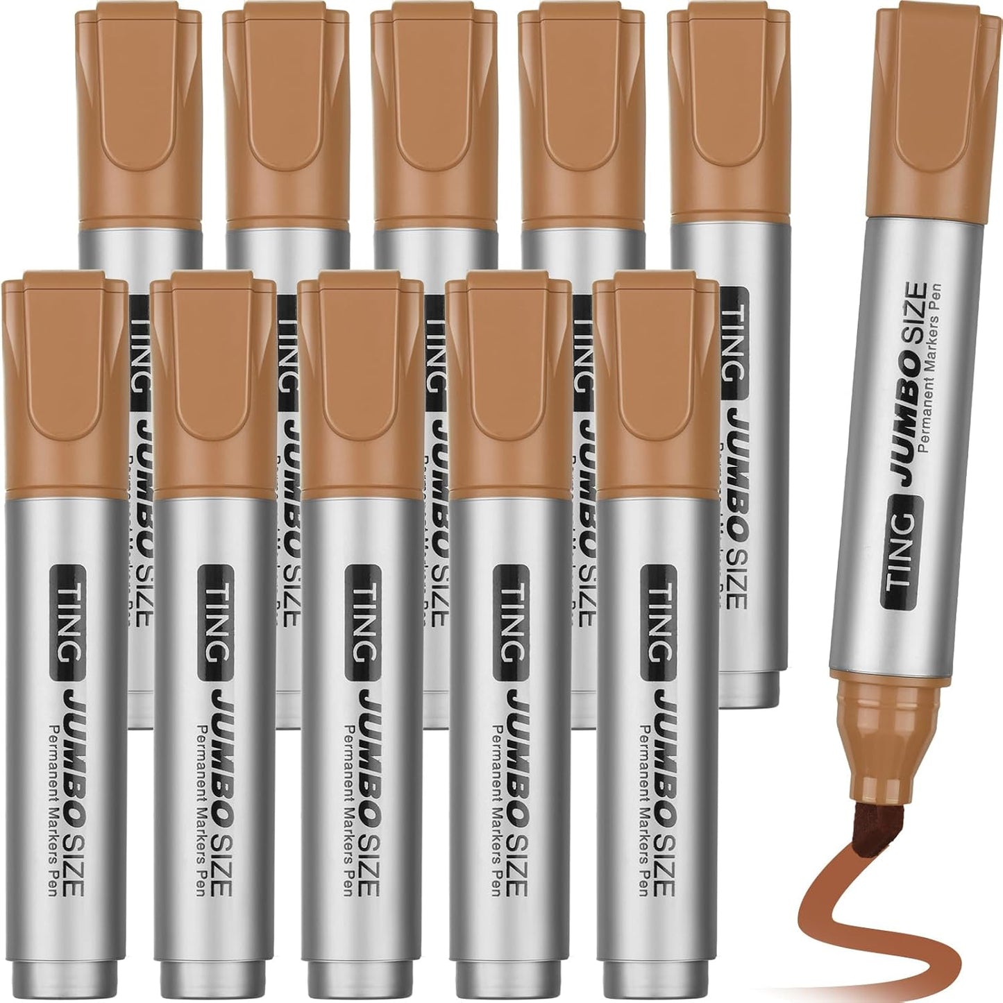 Fuutreo 10 Pack Jumbo Permanent Markers Bulk Large Chisel Tip Permanent Markers Quick Drying Waterproof Big Huge Poster Pens for Office, Logistics Company and More(Brown)