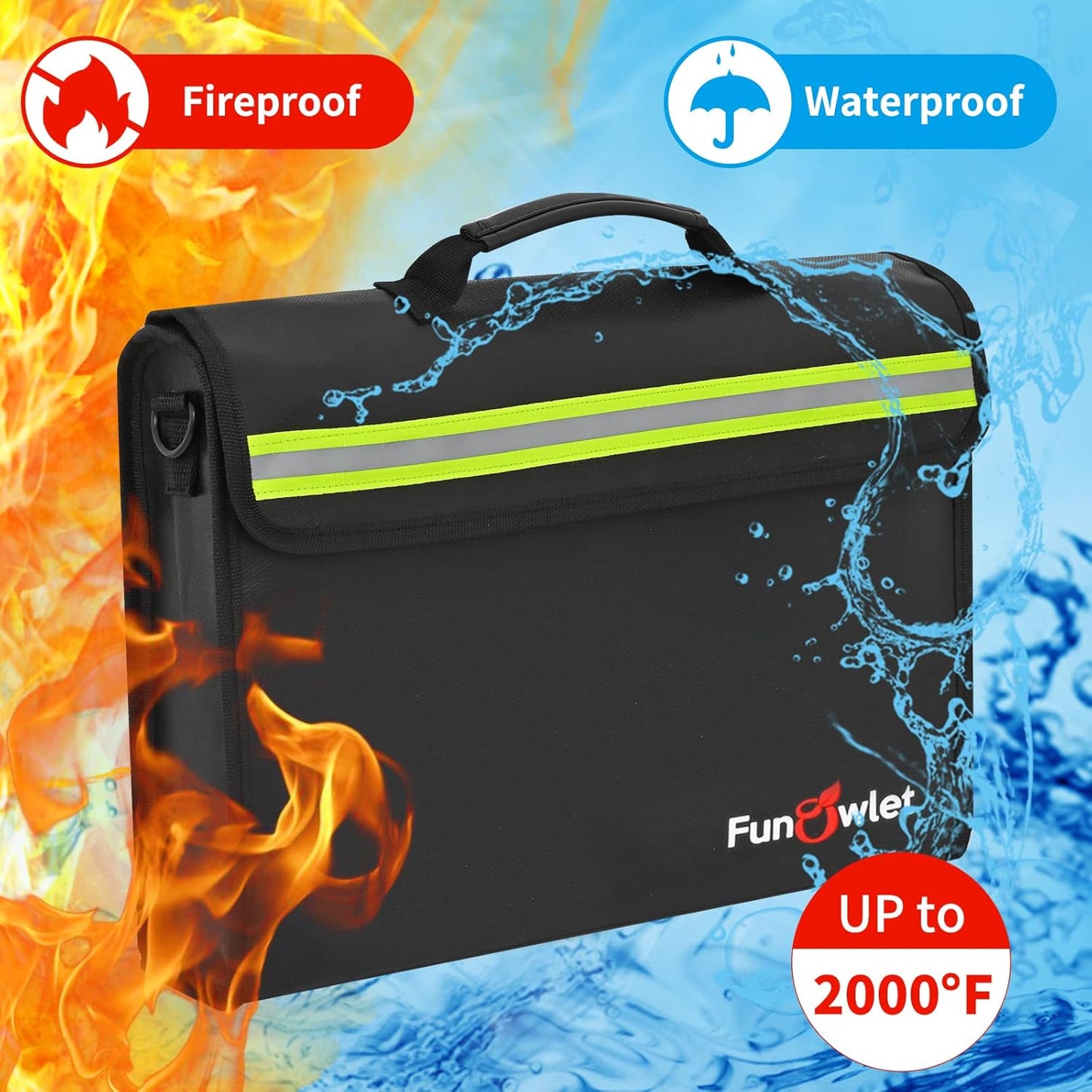 Fireproof Waterproof Money Document Bag - Large Fireproof Safe Box with Wallet Protector, Fire & Water Resistant Storage Organizer Pouch for A4 Documents Holder,File,Jewelry,Passport,Laptop (Black)