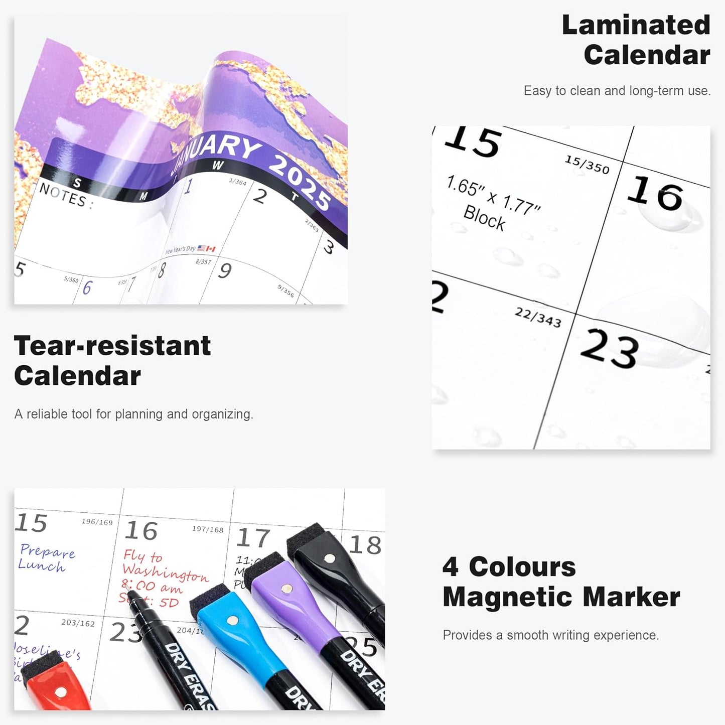 Ospelelf Large Dry Erase Wall Calendar 2025-2026 - 32'' x 48'' Yearly Laminated Calendar Monthly Family Calendar for Office, Use Jan 2025 - Dec 2026 (Marble)