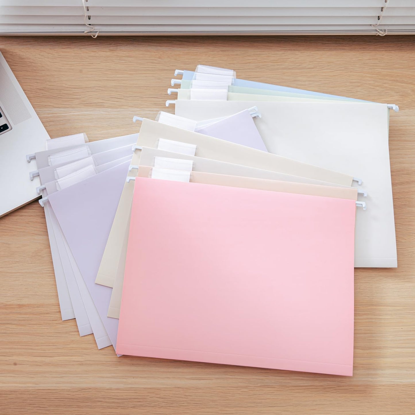 Y YOMA 12 Pack Colored Hanging File Folders Letter Size Decorative Hanging Folder Cute Pretty File Folderfor Filing Cabinet Drawer Office Home with 1/5-Cut Adjustable Tabs, Soft Color