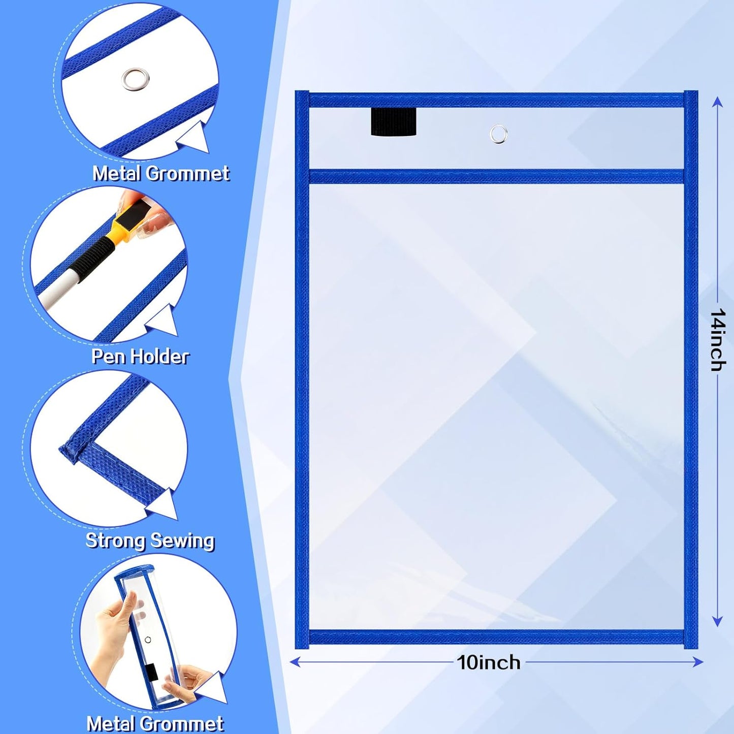 Seajan 120 Pcs Clear Dry Erase Pockets Plastic Sleeves for Paper 14 x 10 Inch Reusable Job Holder Shop Ticket Holders Order Pockets Organizer Teacher Supplies for Classroom (Blue)