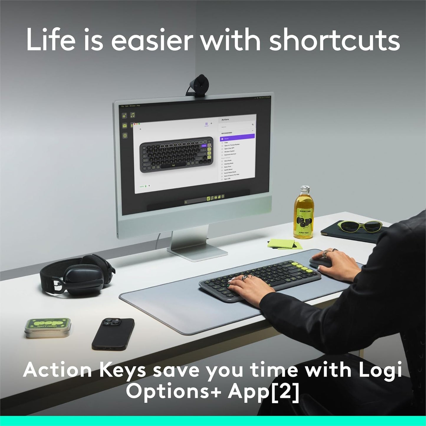 Logitech POP ICON Keys Wireless Bluetooth Keyboard, Comfortable Typing, Programmable Keys, Easy-Switch Between up to 3 Devices, for Laptop, Tablet, PC – Graphite and White