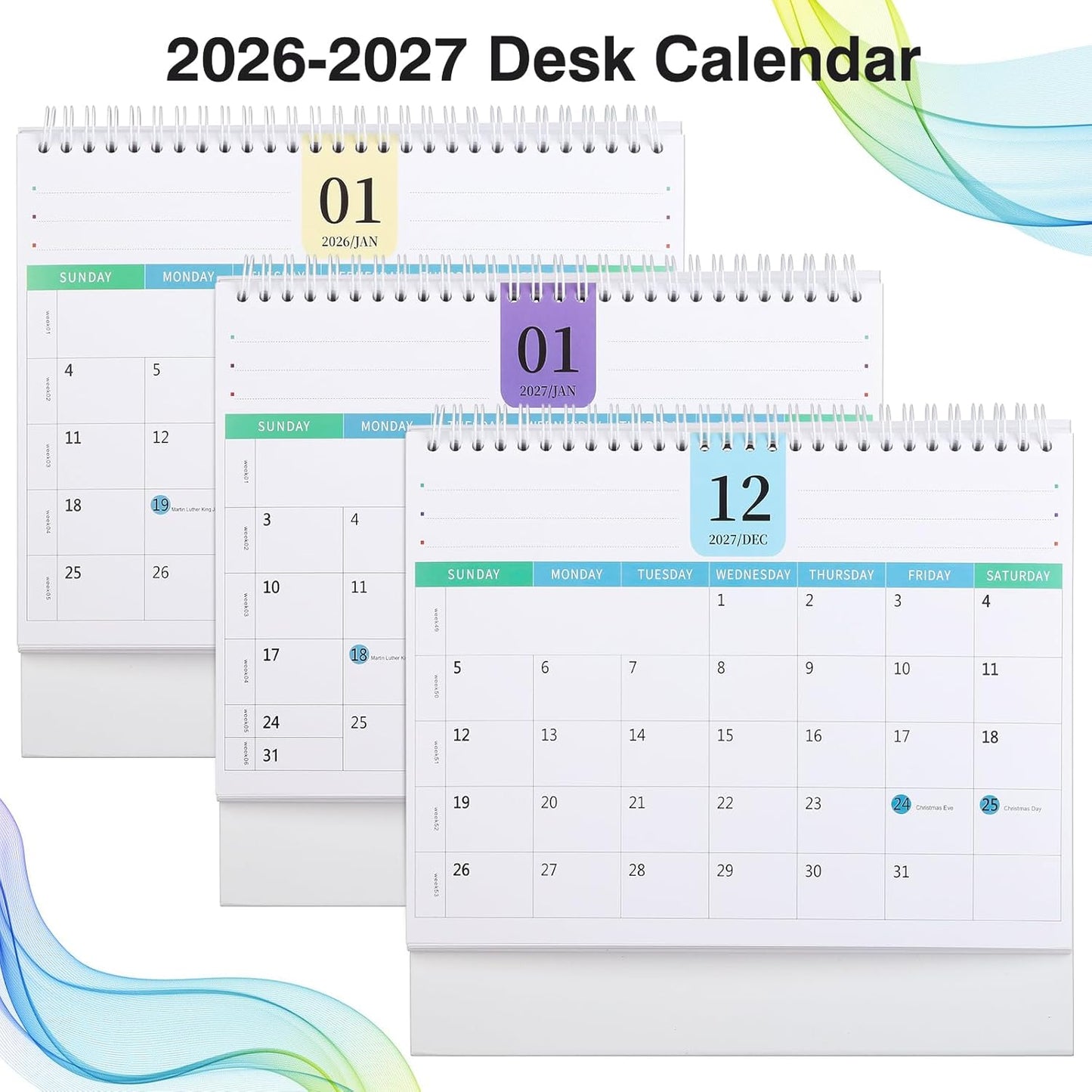 Desk Calendar 2026-2027, 2 Years Calendar Runs from Jan. 2026 until Dec 2027, Table Monthly Planner with Stickers for Home,Office,School Organization(L-White,9.8" x 9.6")