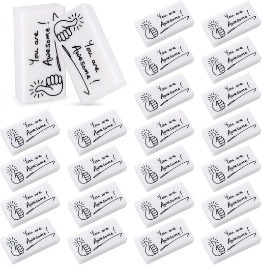 Fuutreo 50 Pcs Welcome Back to School Gifts for Students Inspirational Pencil Erasers Bulk You are Awesome White Cute Fun Erasers First Day of School Gifts Classroom Prizes from Teachers