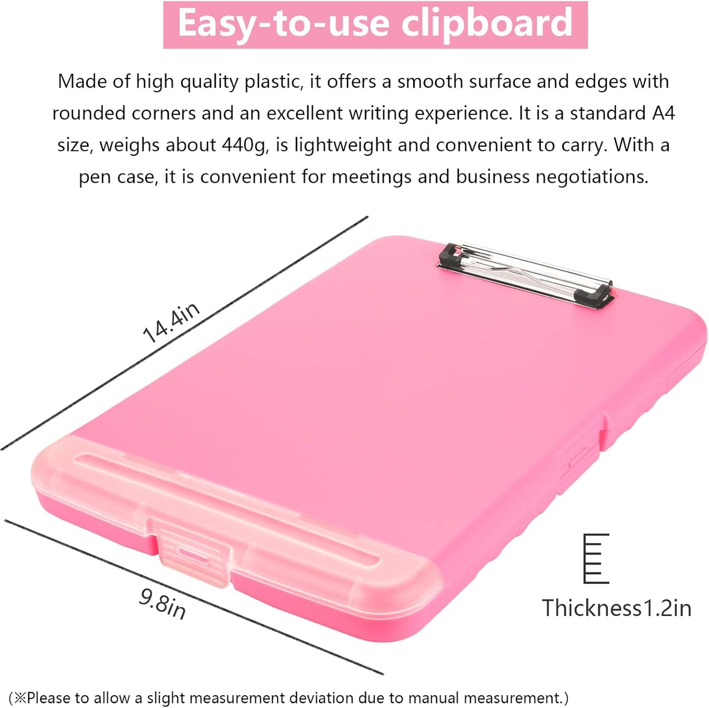 Clipboard with Storage,A4 Binder Nursing Clipboards with Pen Holder,Heavy Duty Storage Clipboard with Low Profile Clip,Clipboards Folder Side-Opening,Smooth Writing Clip Board Office Supplies(Pink)