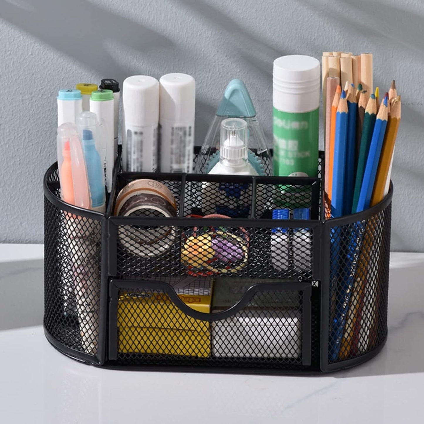 PAKASEPT Desk Organizers, Mesh Desk Organizer Caddy Supplies with Compartments, Makeup Marker Desktop Storage for Office School Home Supplies Teacher Students