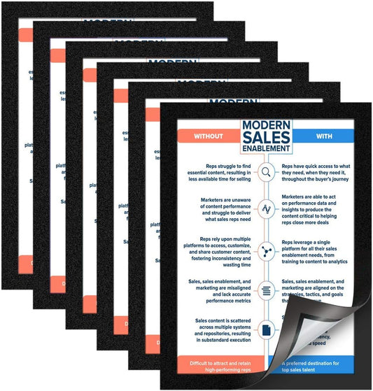 Document Sign Holder Pockets with Adhesive Back, Plastic Poster Picture Notice Display Frame for Window/Door/Wall/Cabinet, 8.5 x 11.6 Inches, Black, 30 Pack