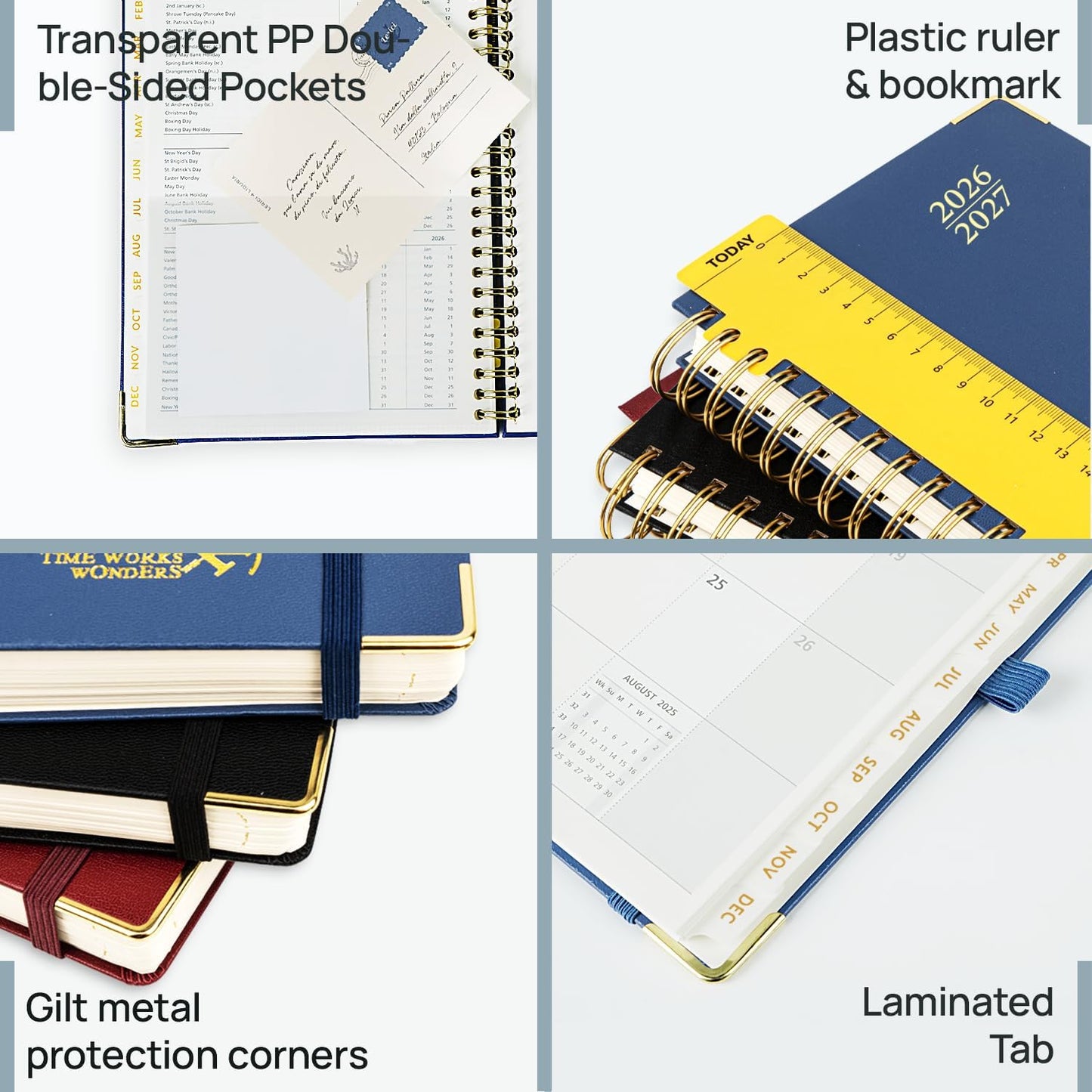 POPRUN Monthly Planner 2026-2027 Spiral Hardcover (6.25'' x 8.5''), 18 Months Calendar (Jan.2026-Jun.2027) - 2 Pages per Month with Dotted Note Pages, Sunday Start, Laminated Tab - Violet