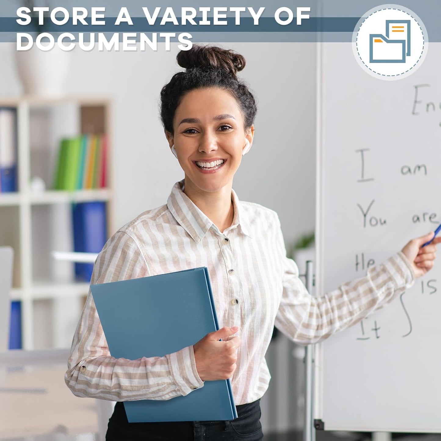 Henoyso 18 Pcs Plastic Folder with Clear Front Pocket and 3 Prong Plastic Folders with Card Slot Pocket Folders with Prongs for School Office (Navy Blue)