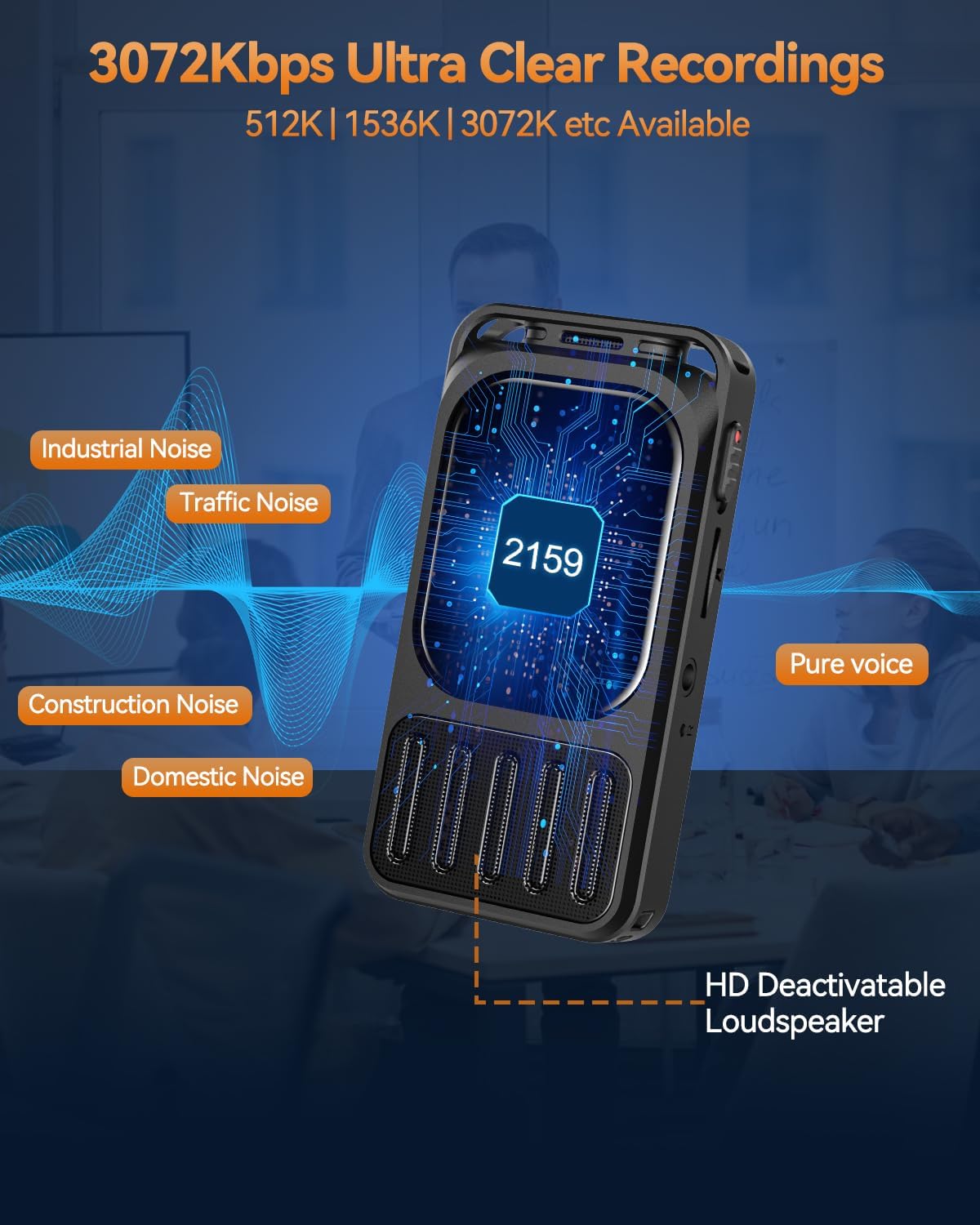 128GB Digital Voice Recorder with Bluetooth & 2" Touchscreen, 3072Kbps HD XIXITPY Voice Activated Recording with Password, Playback, A-B Repeat, MP3 for Lectures, Meetings, Interviews