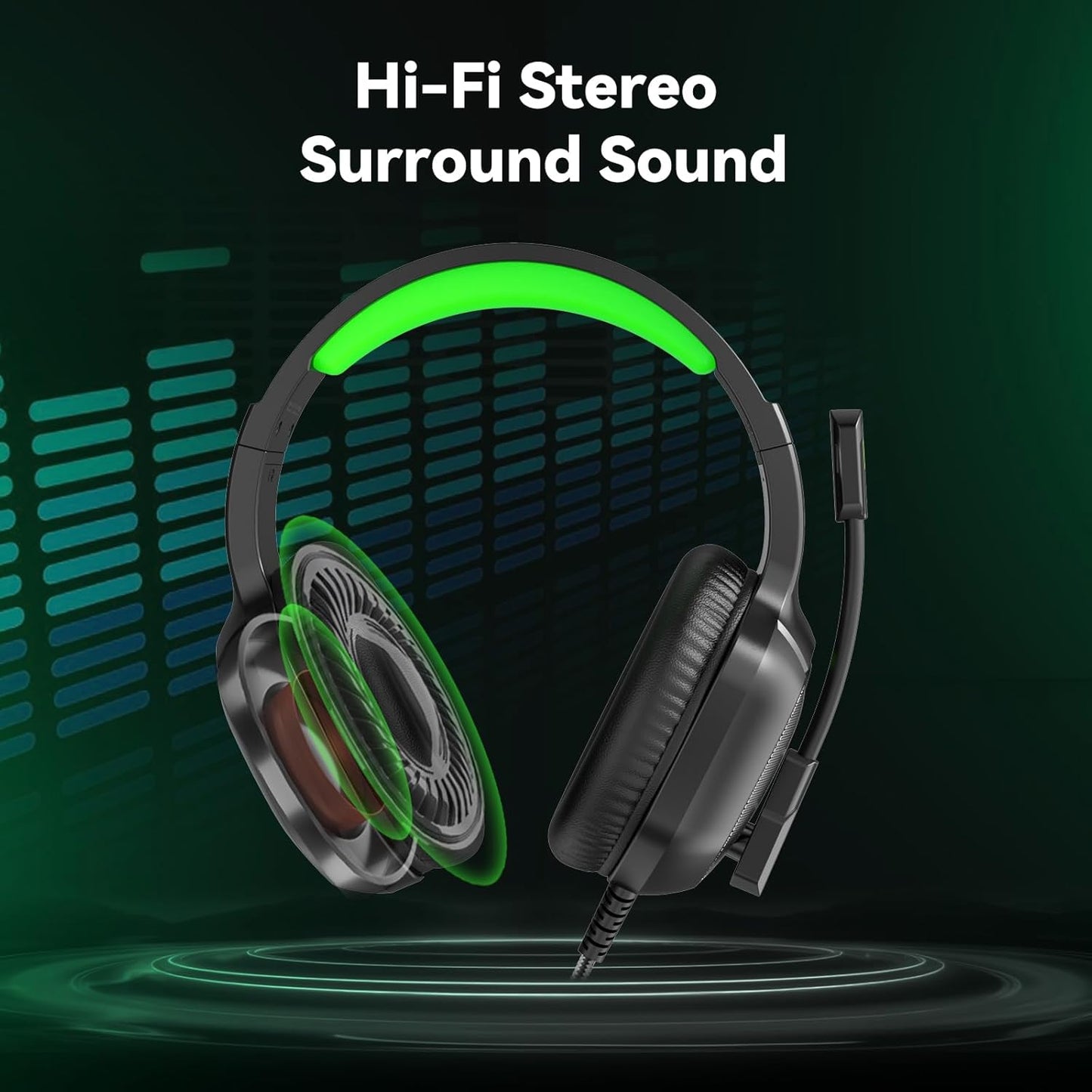 Gaming Headset with Microphone for Pc, Xbox One Series X/s, Ps4, Ps5, Switch, Stereo Wired Noise Cancelling Over-Ear Headphones with Mic, RGB, for Computer, Laptop, Mac, Nintendo, Gamer (Green)