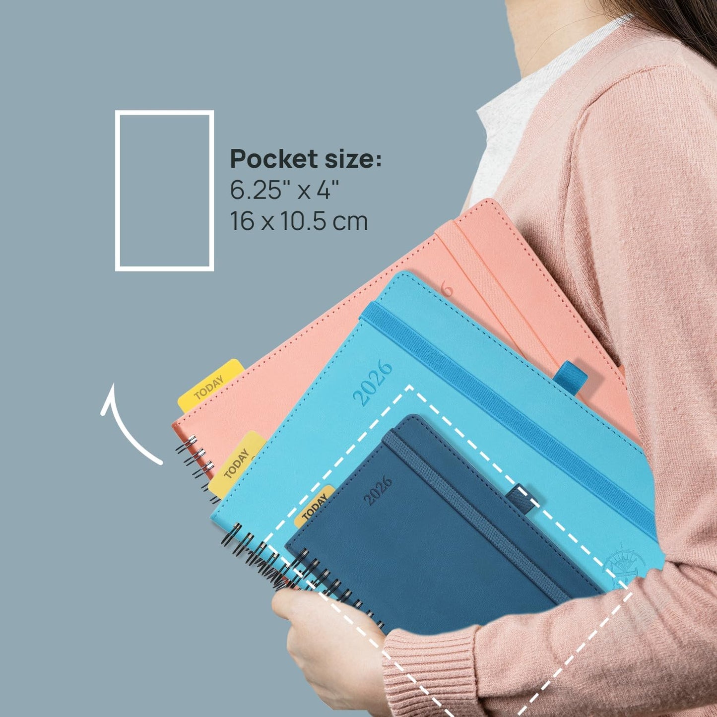 POPRUN Pocket 2026 Planner (Small Size- 4'' x 6.25'') Weekly and Monthly for Purse - Calendar 2026 (Jan. 2026 - Dec.2026) with Soft Cover, Plastic Ruler - Brown