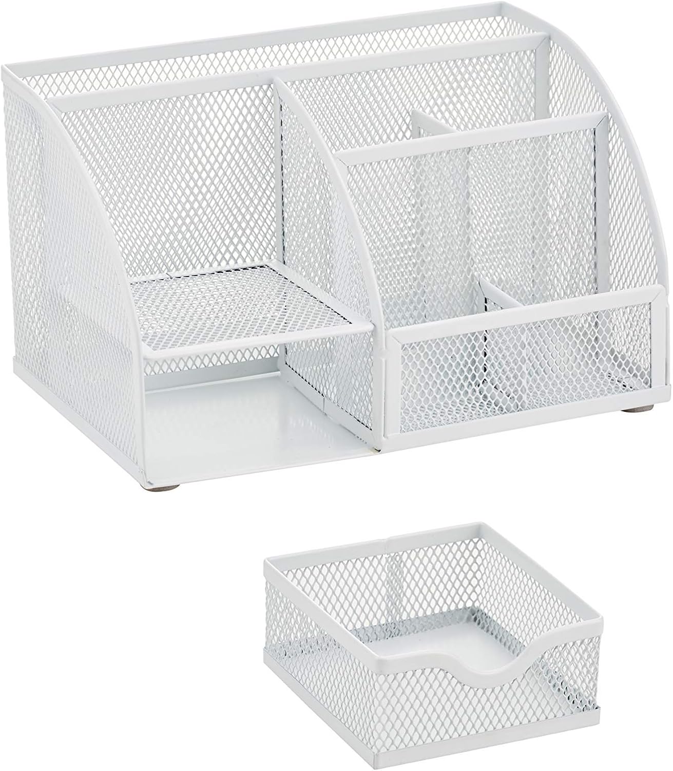 Annova Mesh Desk Organizer Office with 7 Compartments + Drawer/Desk Tidy Candy/Pen Holder/Multifunctional Organizer (White)