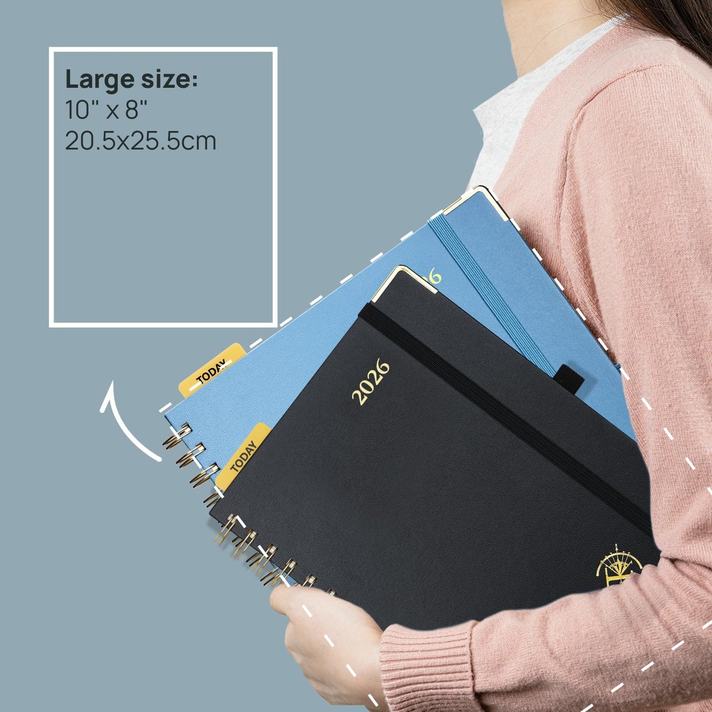 POPRUN 2026 Planner (Large Size 10'' x 8'' Wire-Bound Hard Cover) Daily Weekly and Monthly Calendar - Agenda 2026 (Jan.2026-Dec.2026) with Hourly Schedule, Monthly Tabs - Orange