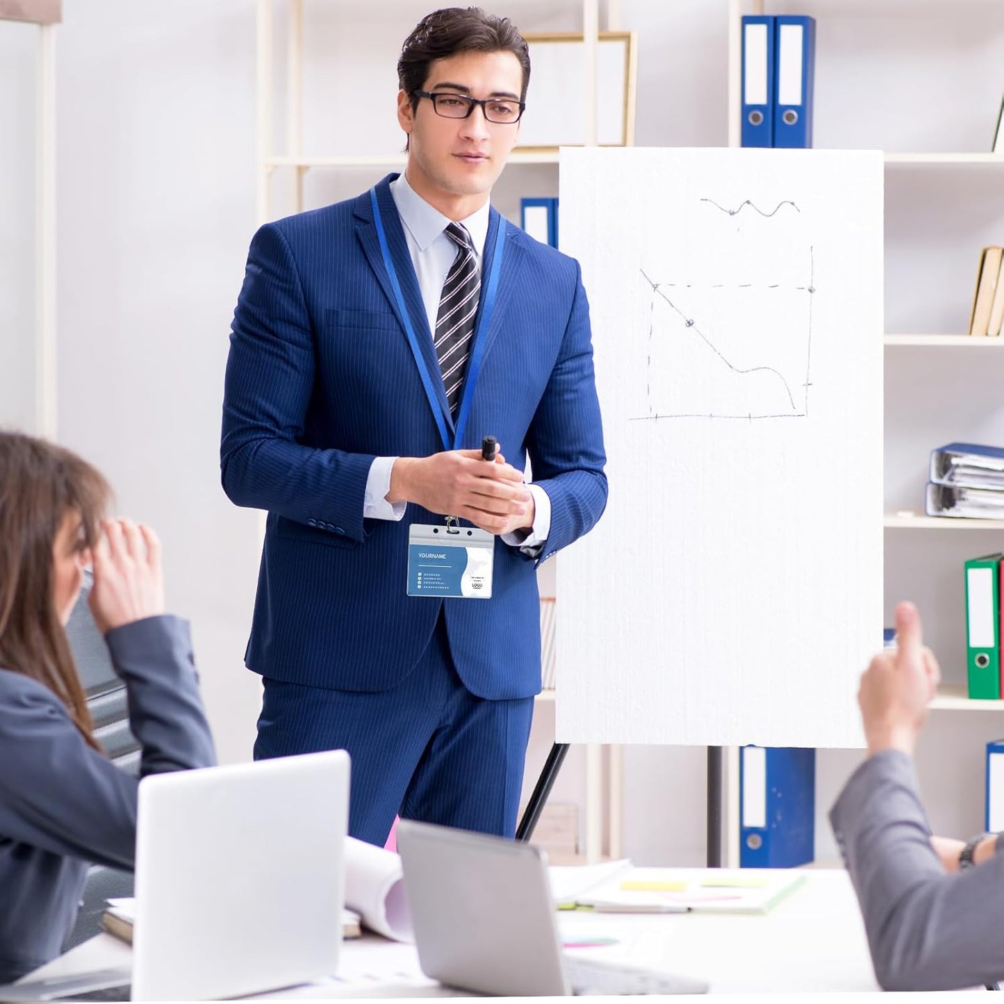 100 Pack Lanyards for ID Badges with Clear Name Tags, Reusable Lanyards Horizontal ID Card Badge Holders Plastic Name Badges for Men Women Kids Business School and Office Supplies (Blue)