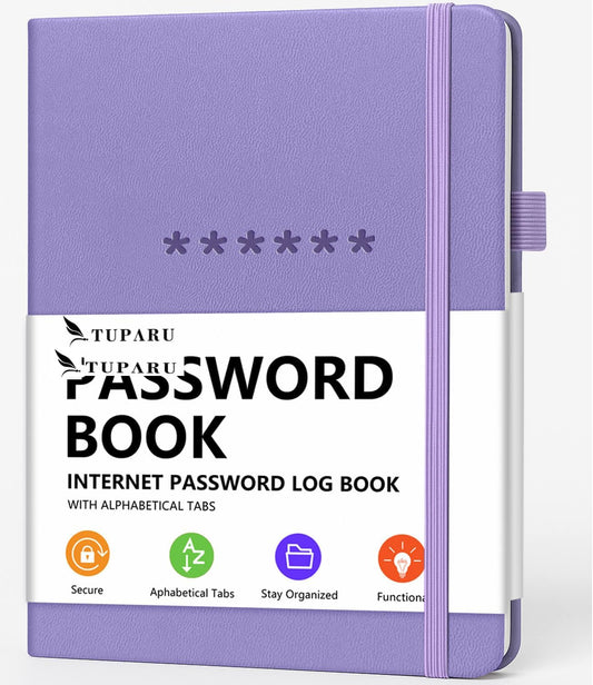 Password Book with Alphabetical Tabs – Hardcover Internet Address & Password Organizer – Password Keeper Notebook for Computer & Website – 7x 10" Log-in Password Journal w/Thick Paper (Lavender)