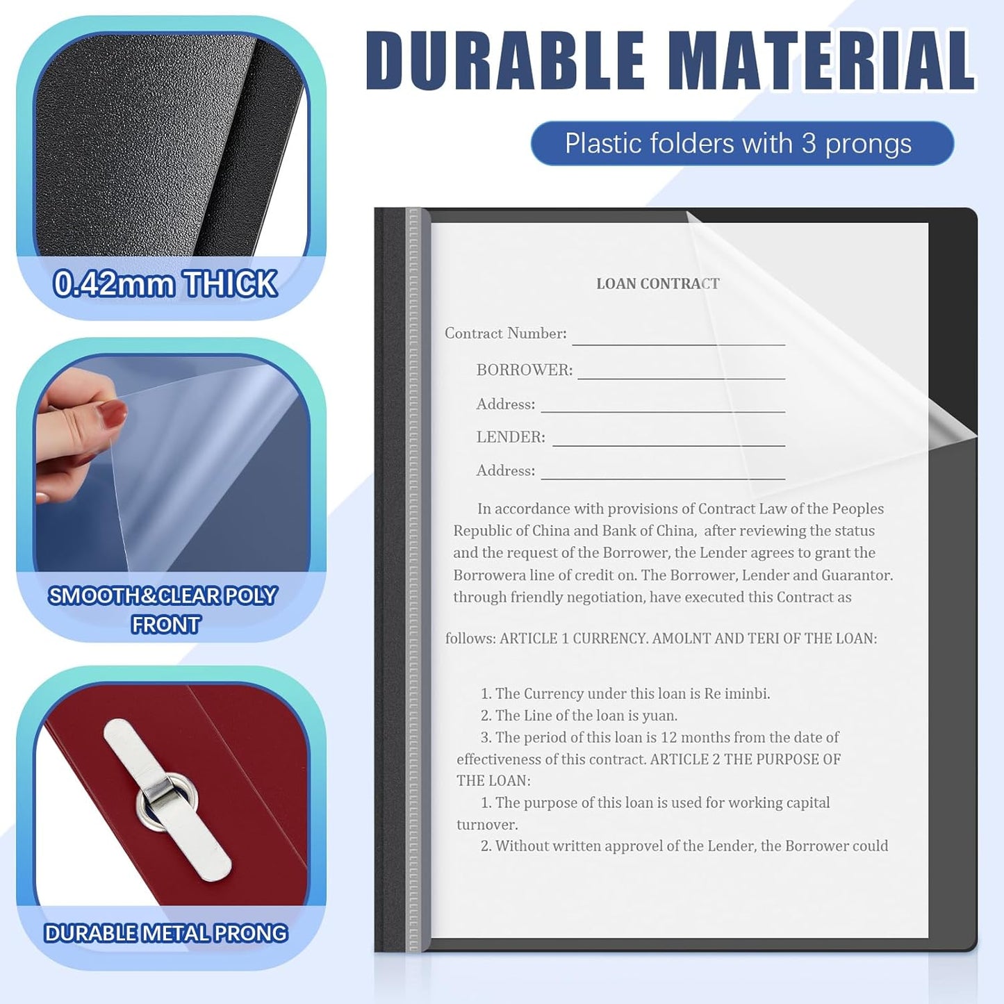 Teling 24 Pcs Clear Front Report Covers with 3 Prongs Presentation Folders Plastic Resume Portfolio Report Letter Size Presentation Binder for Paper Document School Office(Black,Navy Blue,Dark Red)