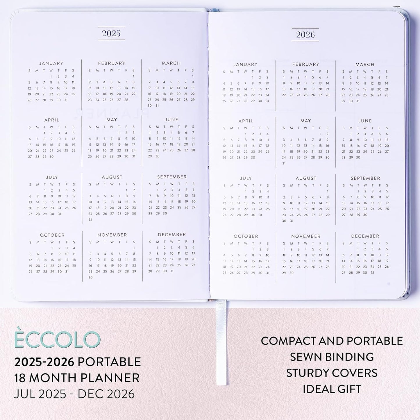 2025-2026 Eccolo 18 Month Bound Planner, Monthly & Weekly Pages (5.25 x 7.75" - July 2025 - Dec 2026 - Dogs)