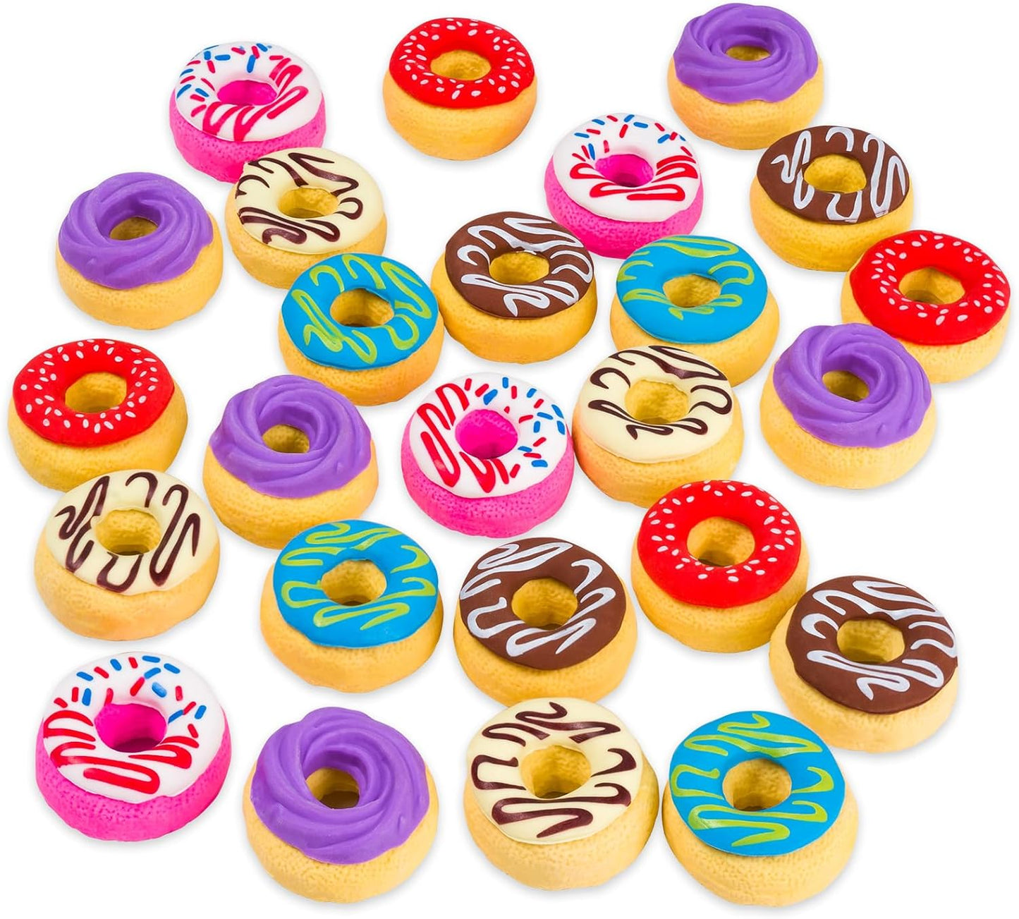 Donut Erasers, 25 Pieces Bulk, 3D Cute Food Novelty Pencil Erasers for Candy Party Favor Gift Filling and Art Supplies