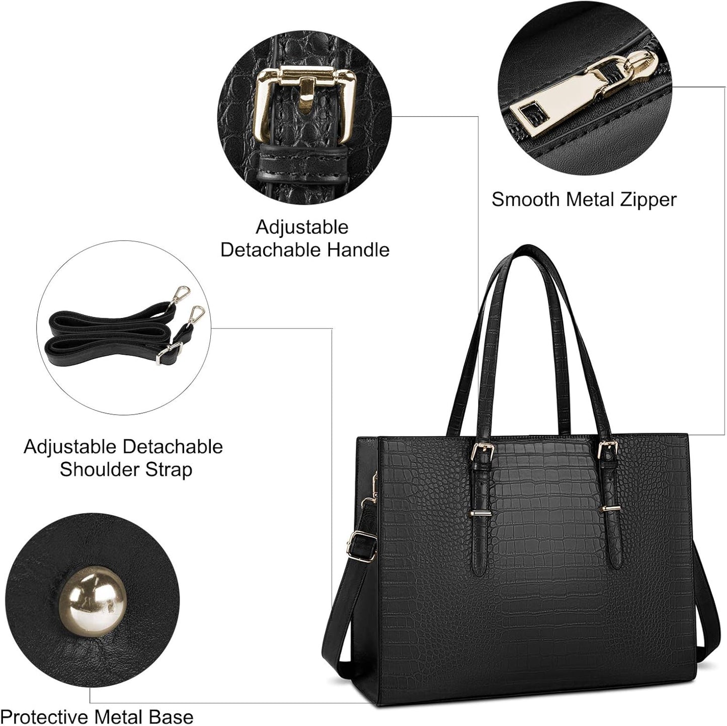 Laptop Bag for Women 15.6 inch Laptop Tote Bag Leather Classy Computer Briefcase for Work Waterproof Handbag Shoulder Bag Women Business Office Bag