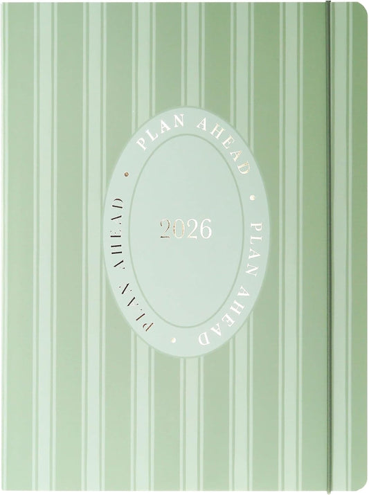 18 Month Planner/Calendar by Graphique, July 2025 – Dec. 2026 Green Stripes Monthly Planner, Holidays, Notes Pages, 8” x 10”