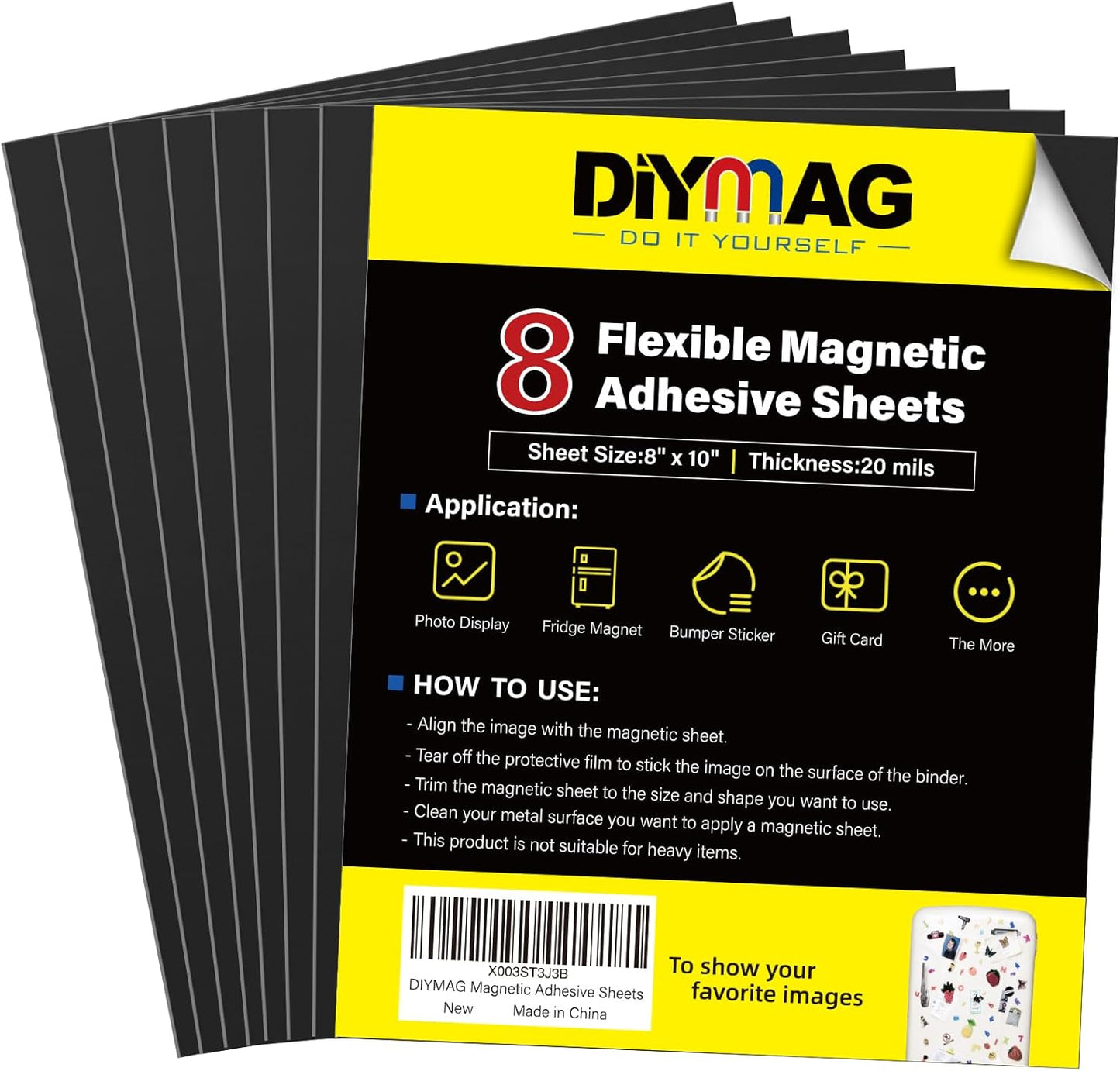 DIYMAG 8Pack Magnetic Adhesive Sheets, Magnetics Sheet with Adhesives Backing, 8x10 Inch Flexible Magnet for Crafts Photos and Die Storage Easy to Cut