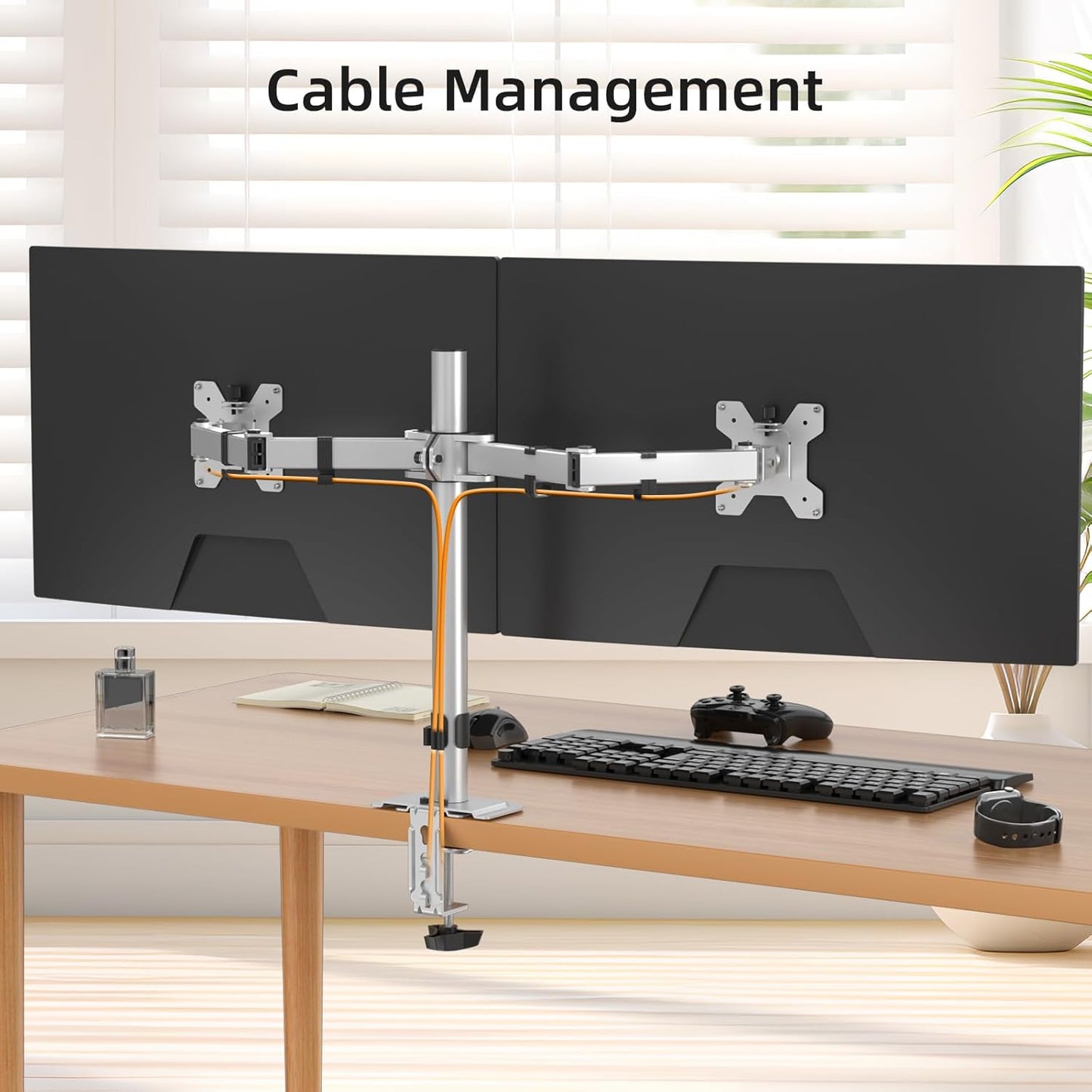 Suptek Dual Monitor Desk Mount, Adjustable Dual Monitor Arm for 2 Monitor Screens up to 38 inch, Extra Tall 15.75" Pole Monitor Stand for Desk, Holds up to 22 lbs,Silver(MD9442MS)