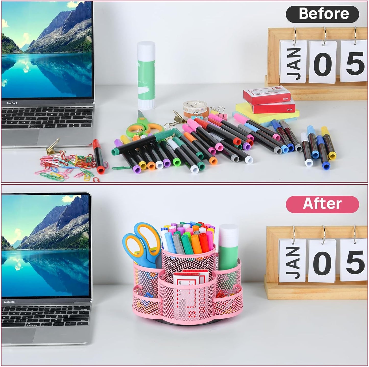 Pink Pen Holder for Desk, Rotating Pencil Holder, Cup Holder for Desk Office, Pen Organizer