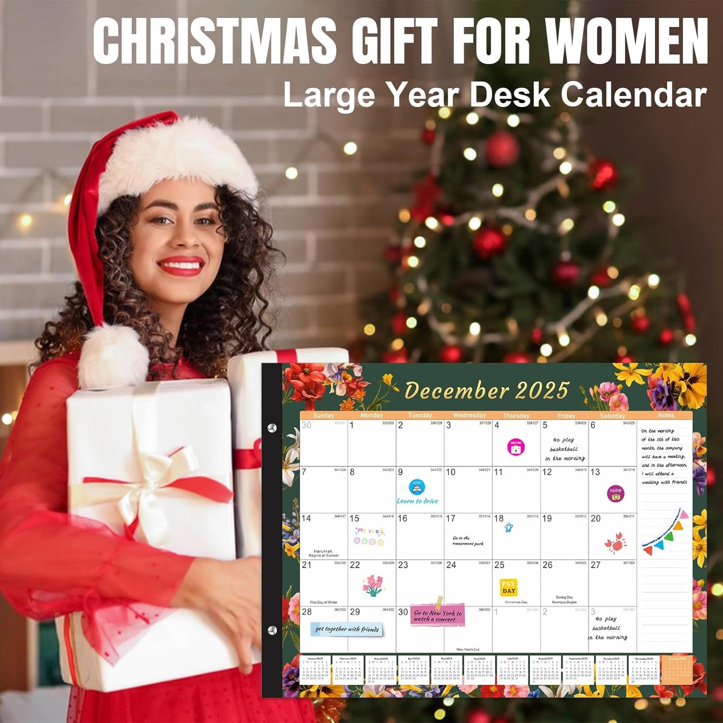 Gannyfer Desk Calendar 2025-2026, Large 22"x17" Desktop Calendars 18 Month Jan 2025 - Jun 2026, Monthly Planner Pad with Plastic Cover -Dark Floral