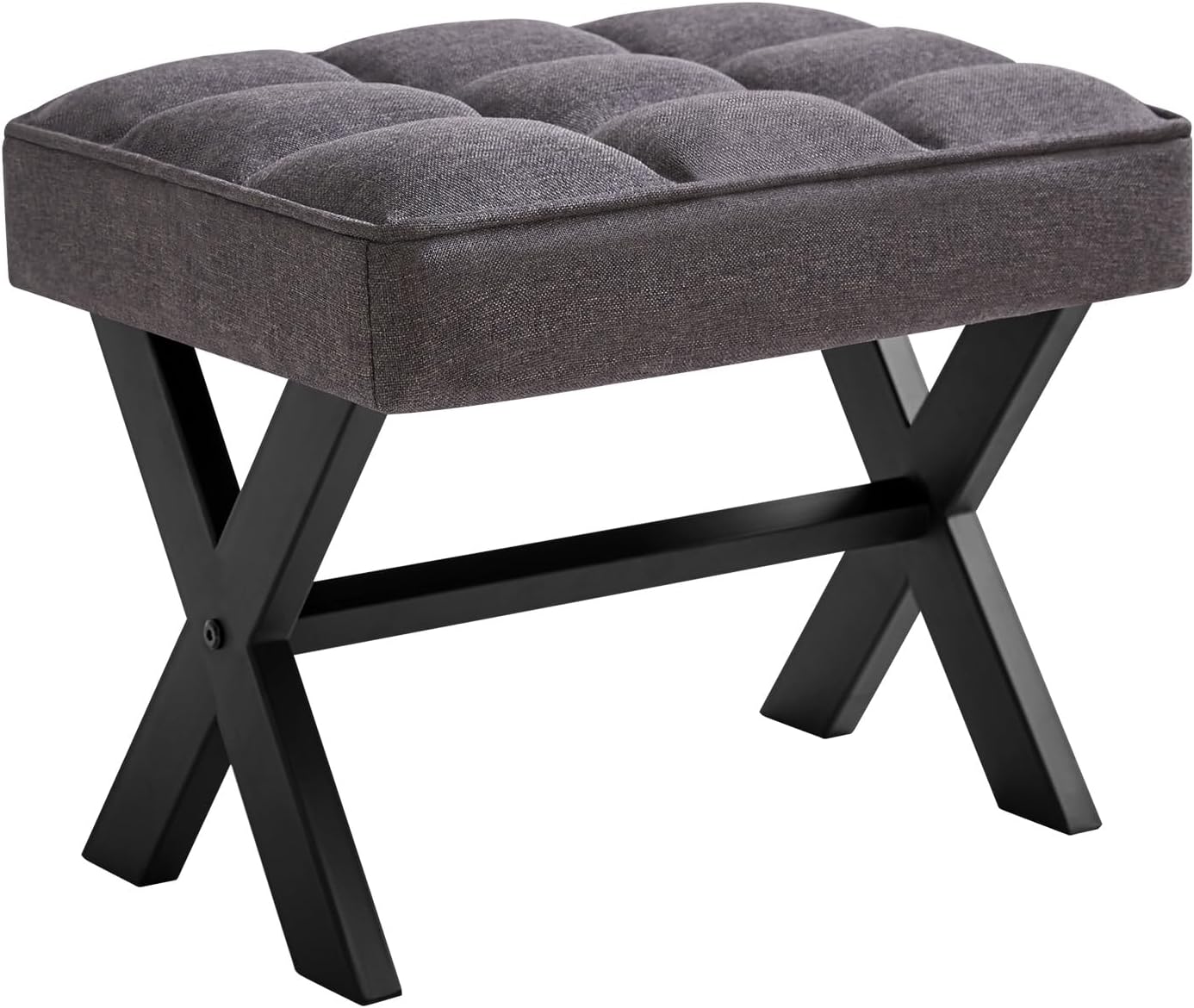 IBUYKE Small 12" H Footrest, Square Linen Foot Stool with Metal X-Leg, Multi-Use as Small Side Table, Step Stool for Living Room, Bedroom, Entryway, Office, Dark Gray WBD011G