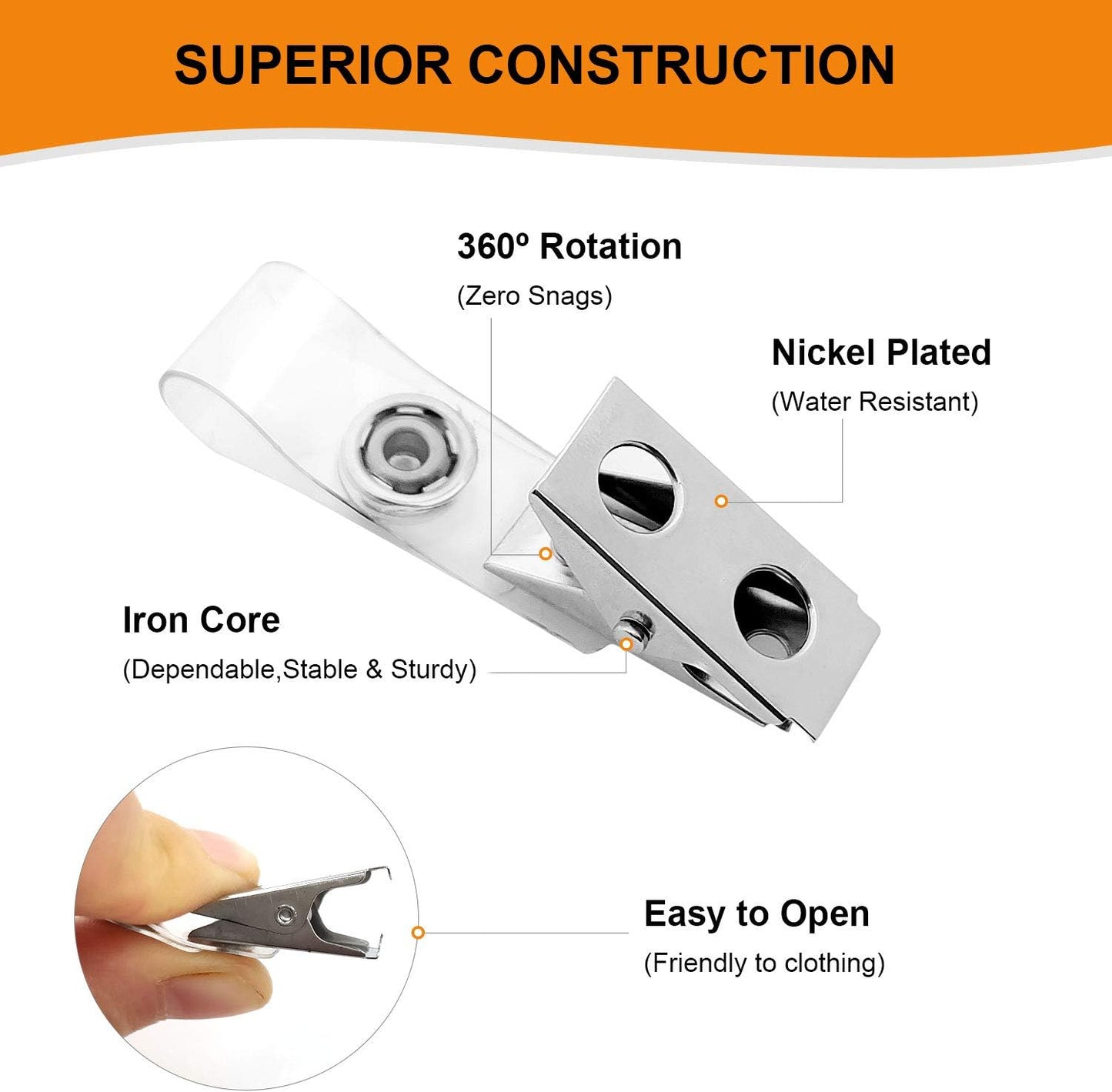 Fushing 300Pcs Metal Badge Clips with Clear PVC Straps for ID Cards and Badge Holders