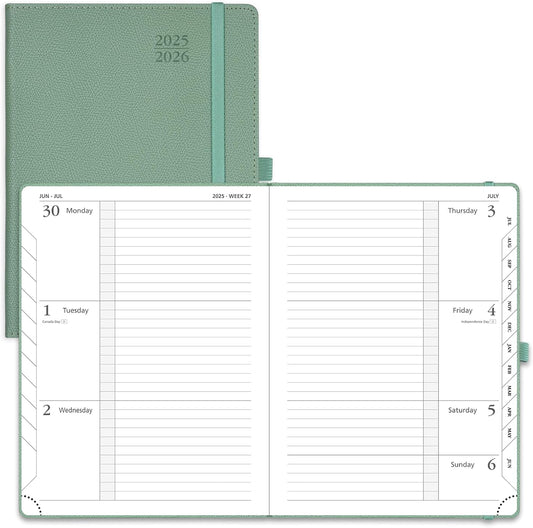 POPRUN Planner 2025-2026 (Medium 6.75''x 8.75''), Horizontal Weekly Notebook Jul.2025 - Jun.2026, Academic Appointment Book with Monthly Tabs, Leather Hardcover, Inner Pocket, 100 GSM - Midnight Green